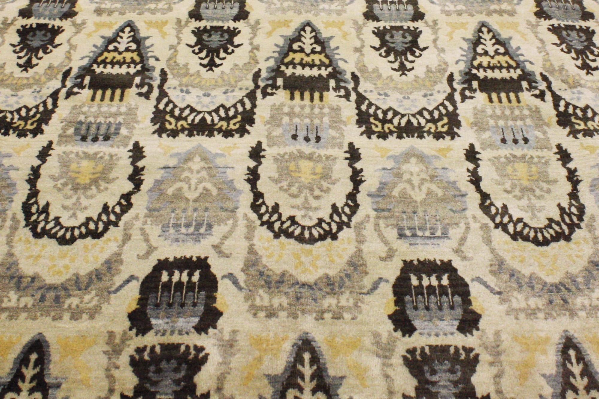 Transitional Ikat Area Rug, Global Chic Meets Modern Boho In New Condition For Sale In Dallas, TX