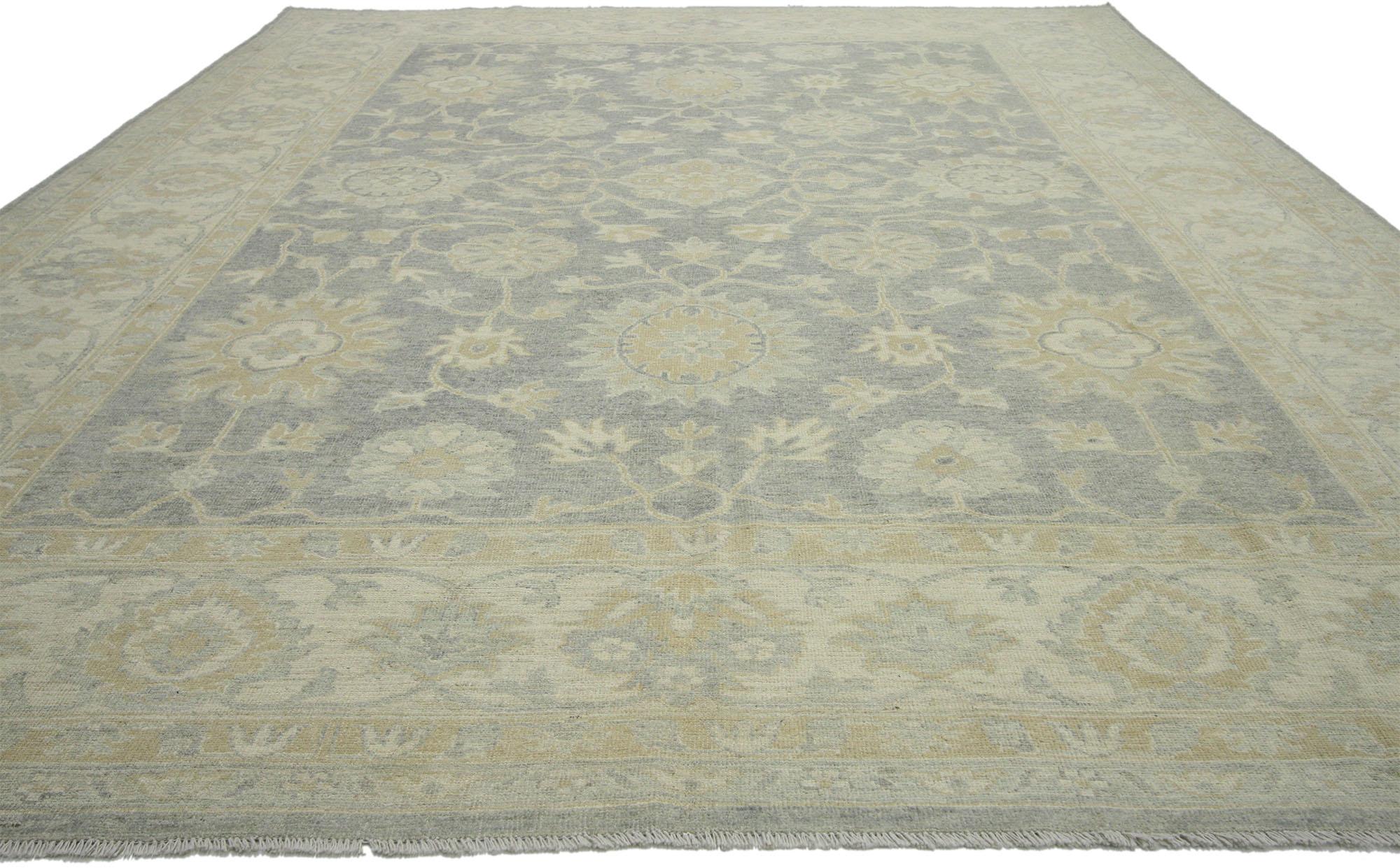 Pakistani New Modern Transitional Oushak Style Area Rug with Neutral Colors For Sale