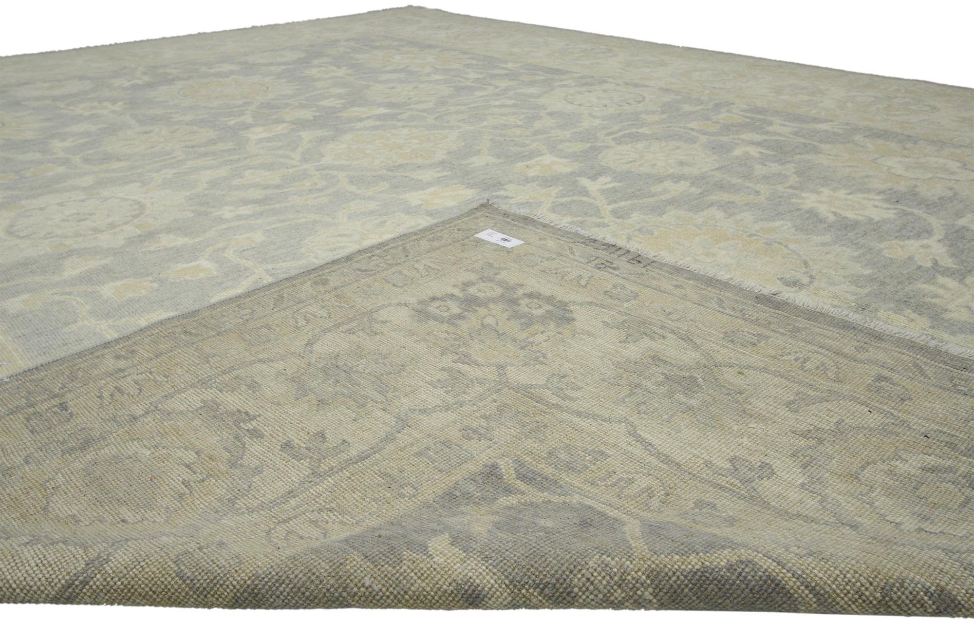 Hand-Knotted New Modern Transitional Oushak Style Area Rug with Neutral Colors For Sale