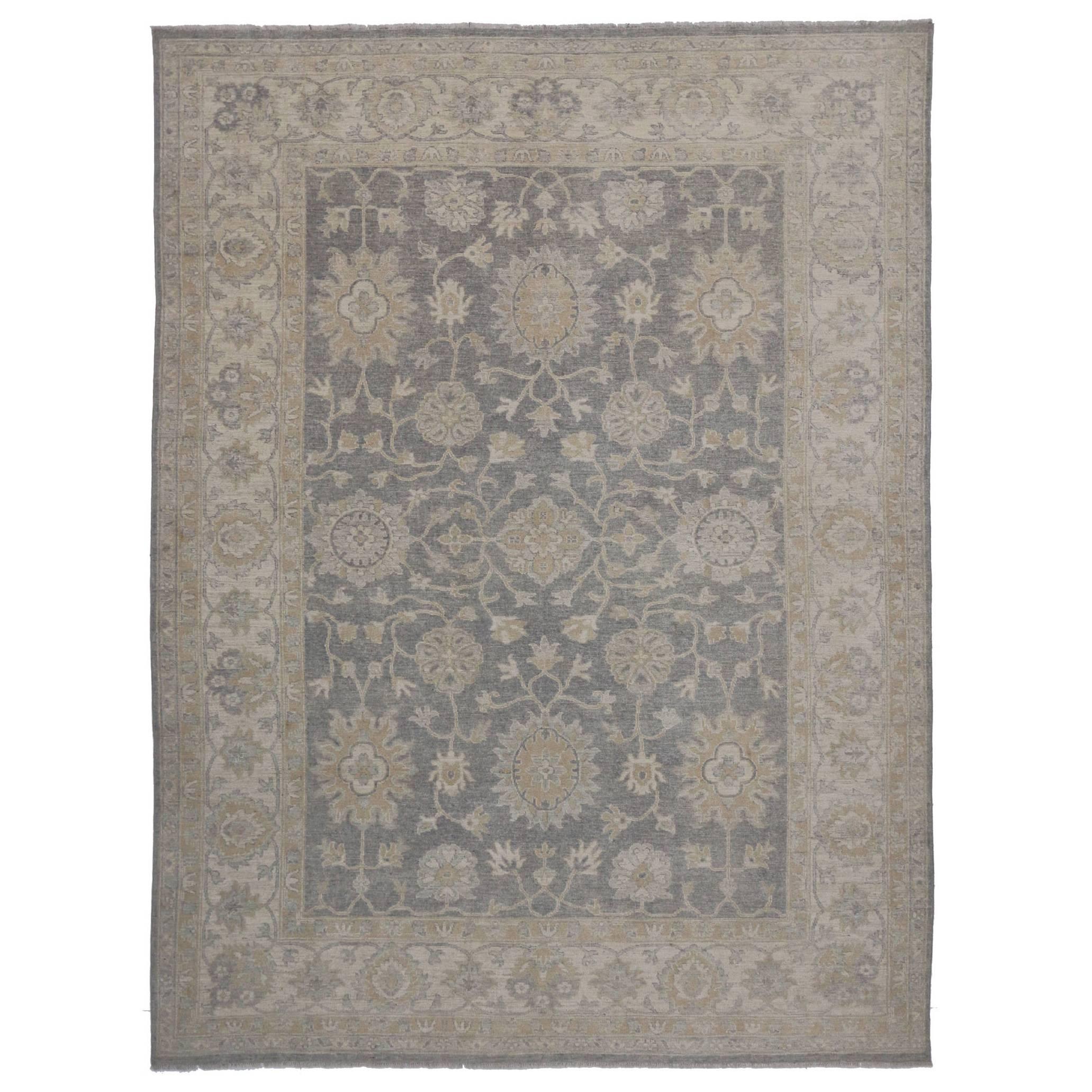 New Modern Transitional Oushak Style Area Rug with Neutral Colors In New Condition For Sale In Dallas, TX