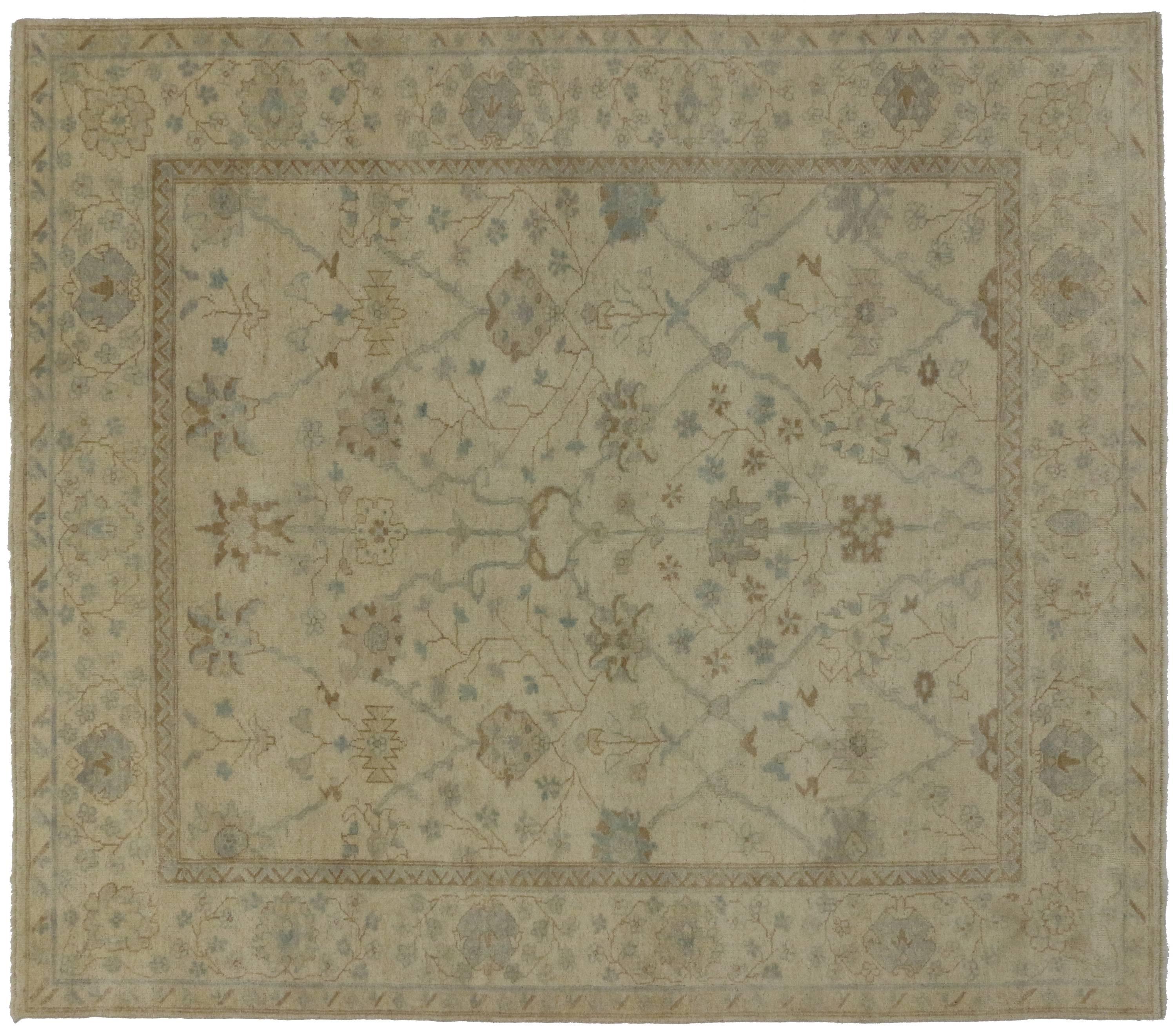Indian New Contemporary Oushak Area Rug with Coastal Cottage Style For Sale