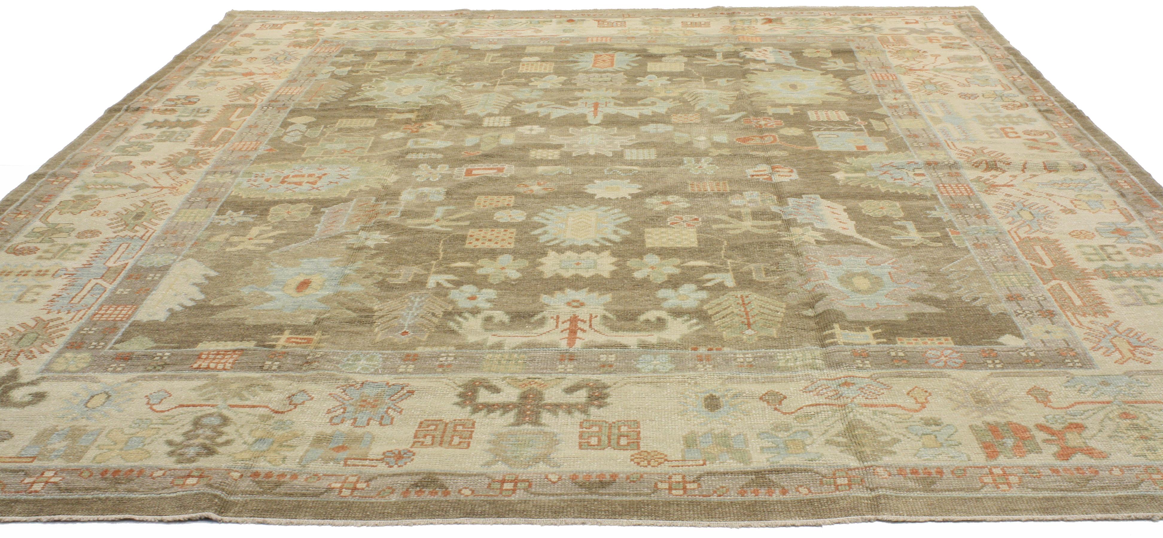 New Modern Turkish Oushak Area Rug with Transitional Style with a Pop of Color For Sale 2