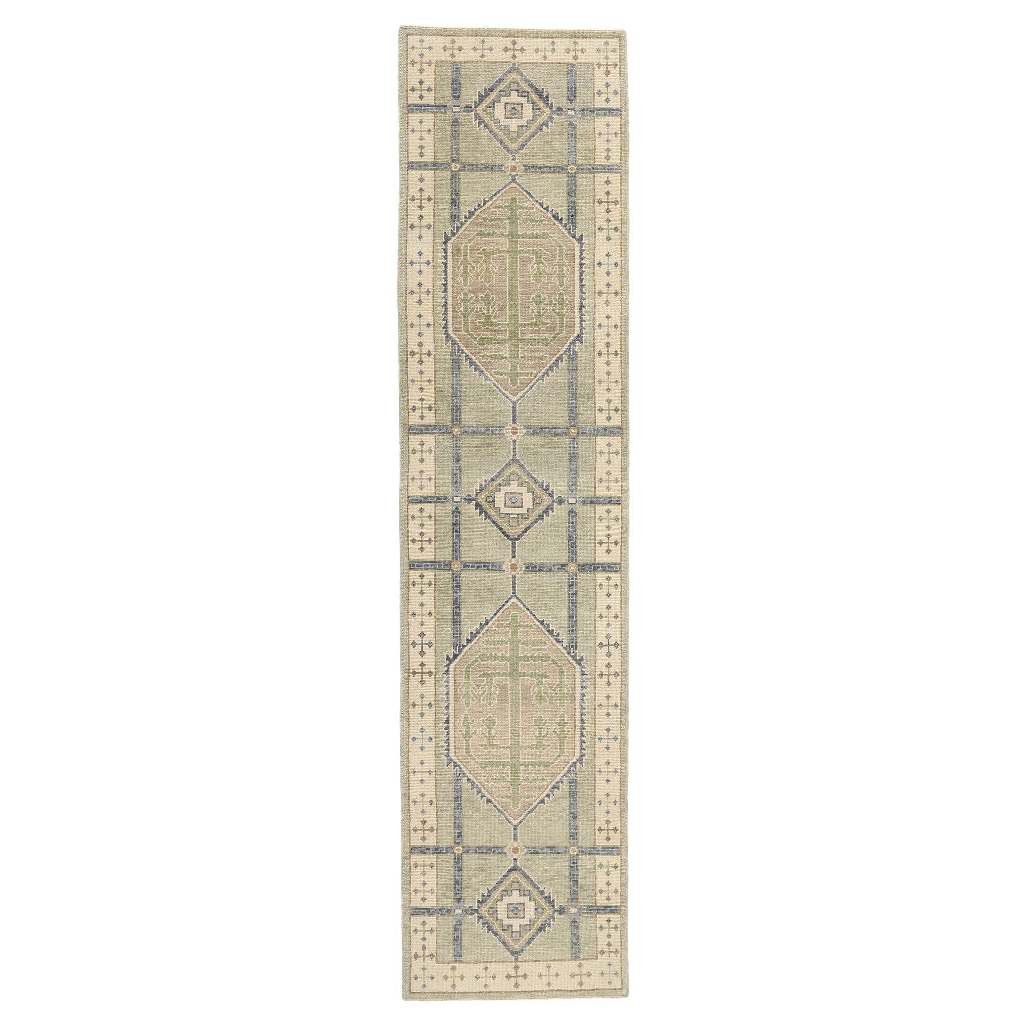 New Modern Turkish Oushak Carpet Runner with Transitional Style