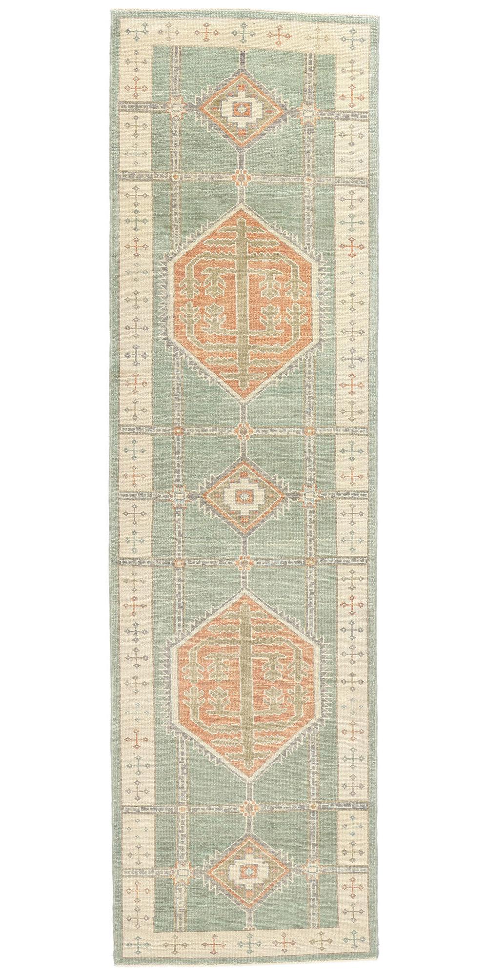 New Modern Turkish Oushak Carpet Runner with Traditional Style For Sale 4