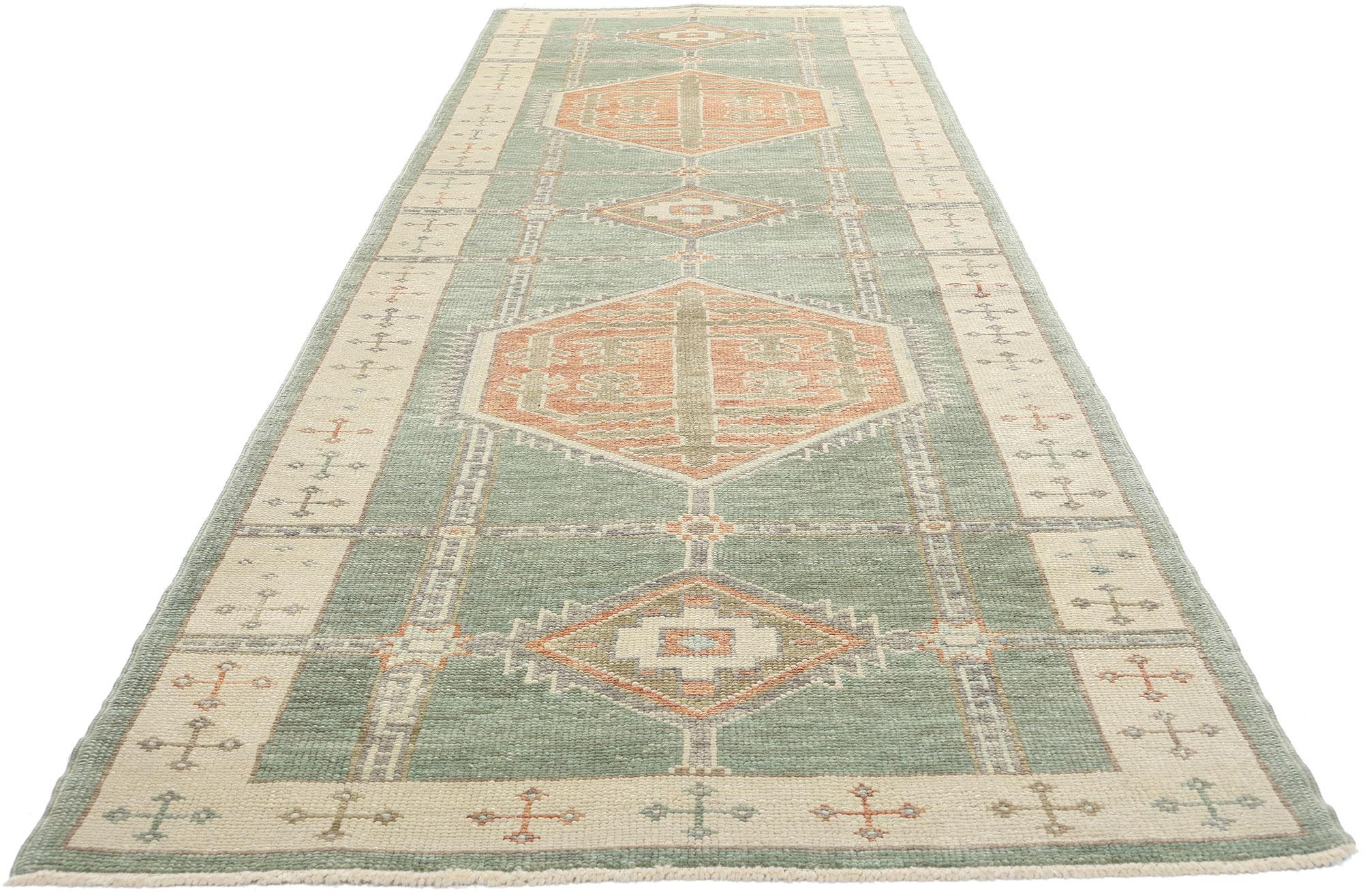 Hand-Knotted New Modern Turkish Oushak Carpet Runner with Traditional Style For Sale