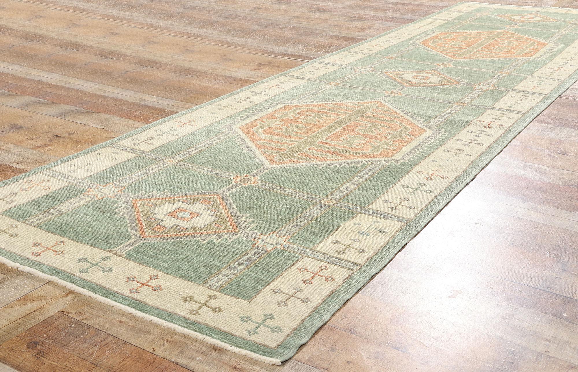 New Modern Turkish Oushak Carpet Runner with Traditional Style For Sale 1