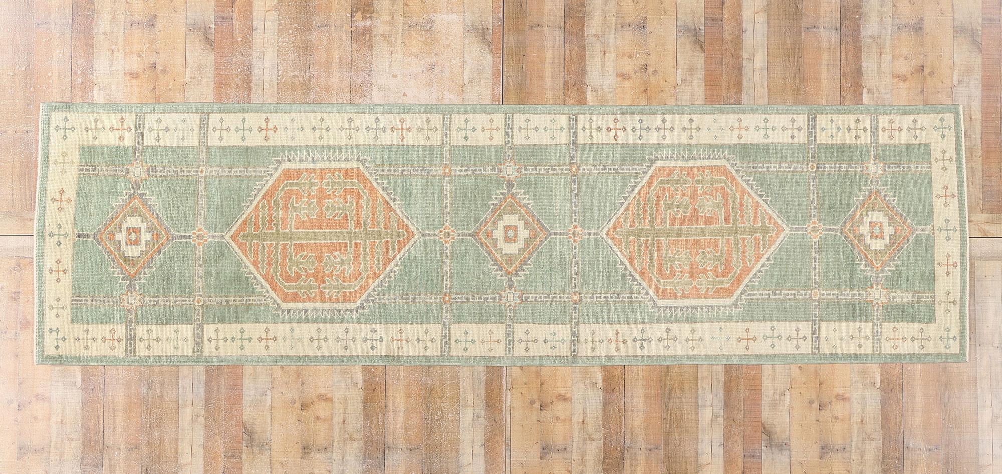 New Modern Turkish Oushak Carpet Runner with Traditional Style For Sale 3