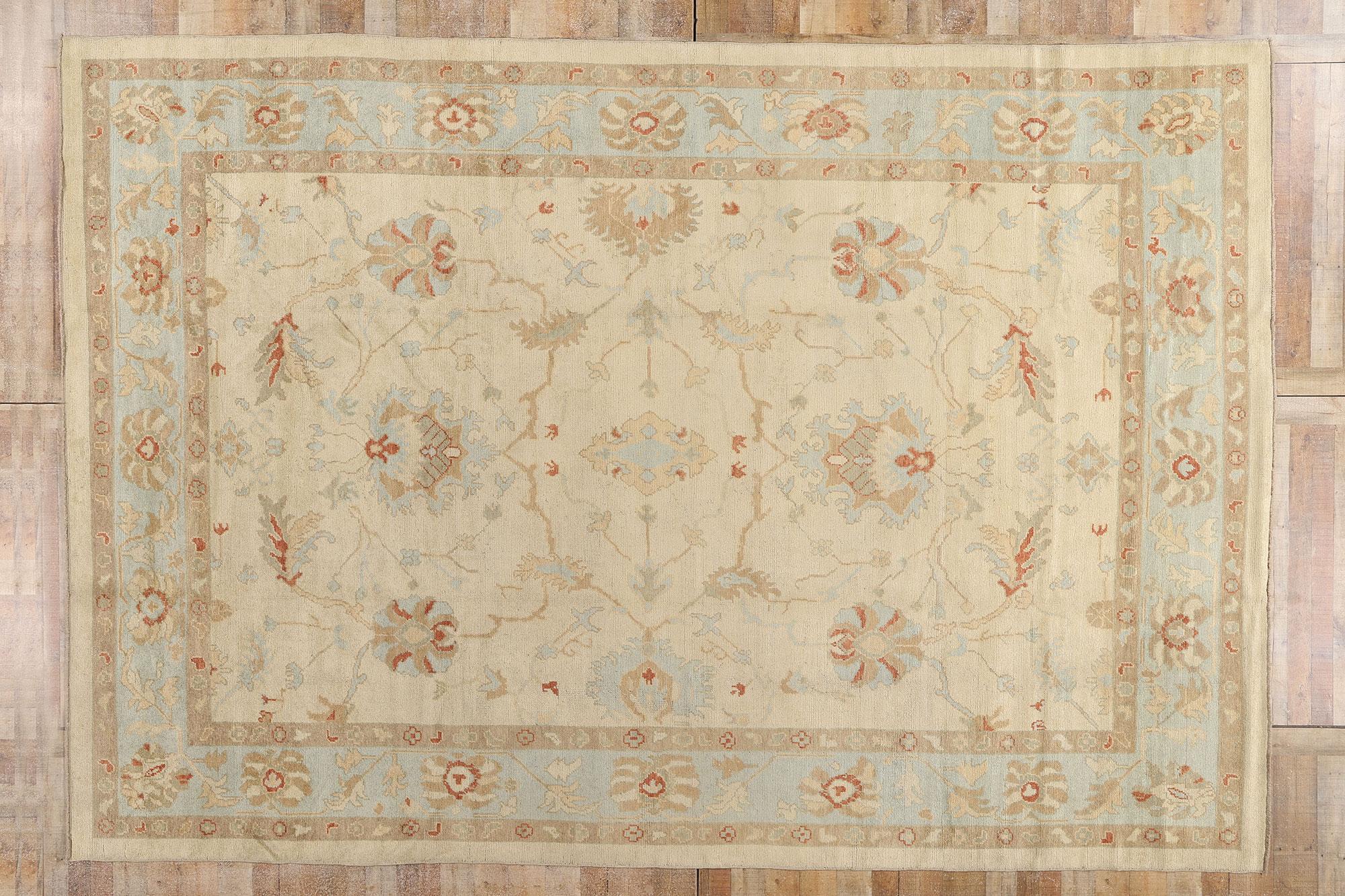 Neuer moderner türkischer Oushak-Teppich im traditionellen Stil und in weichen Erdtönen im Angebot 2