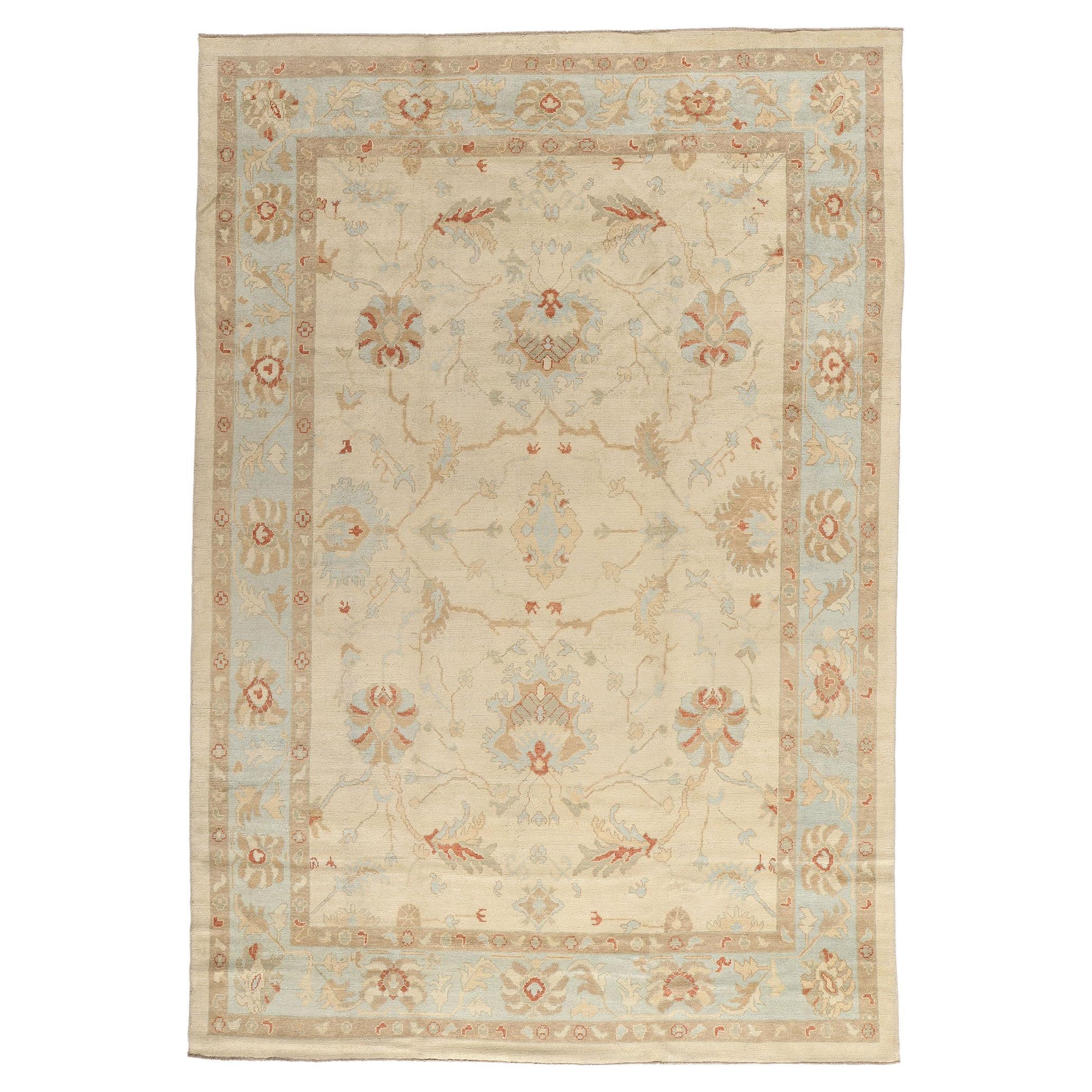 New Modern Turkish Oushak Carpet with Traditional Style and Soft Earth-Tones