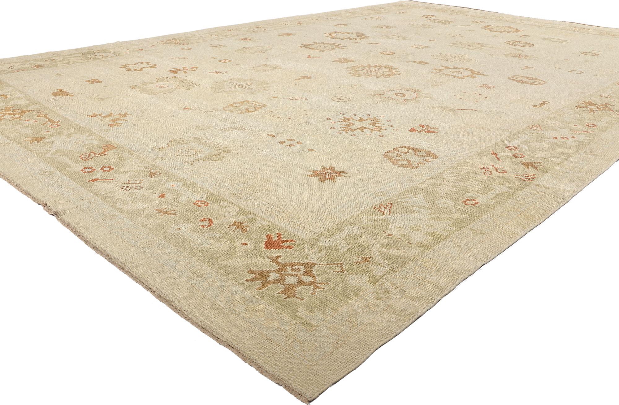 51609 New Modern Earth-Tone Turkish Oushak Rug, 10'09 x 15'00. Woven with a whisper of the past and a vision for the present, this hand-knotted wool modern Turkish Oushak rug carries the soul of Anatolian craftsmanship into contemporary interiors.