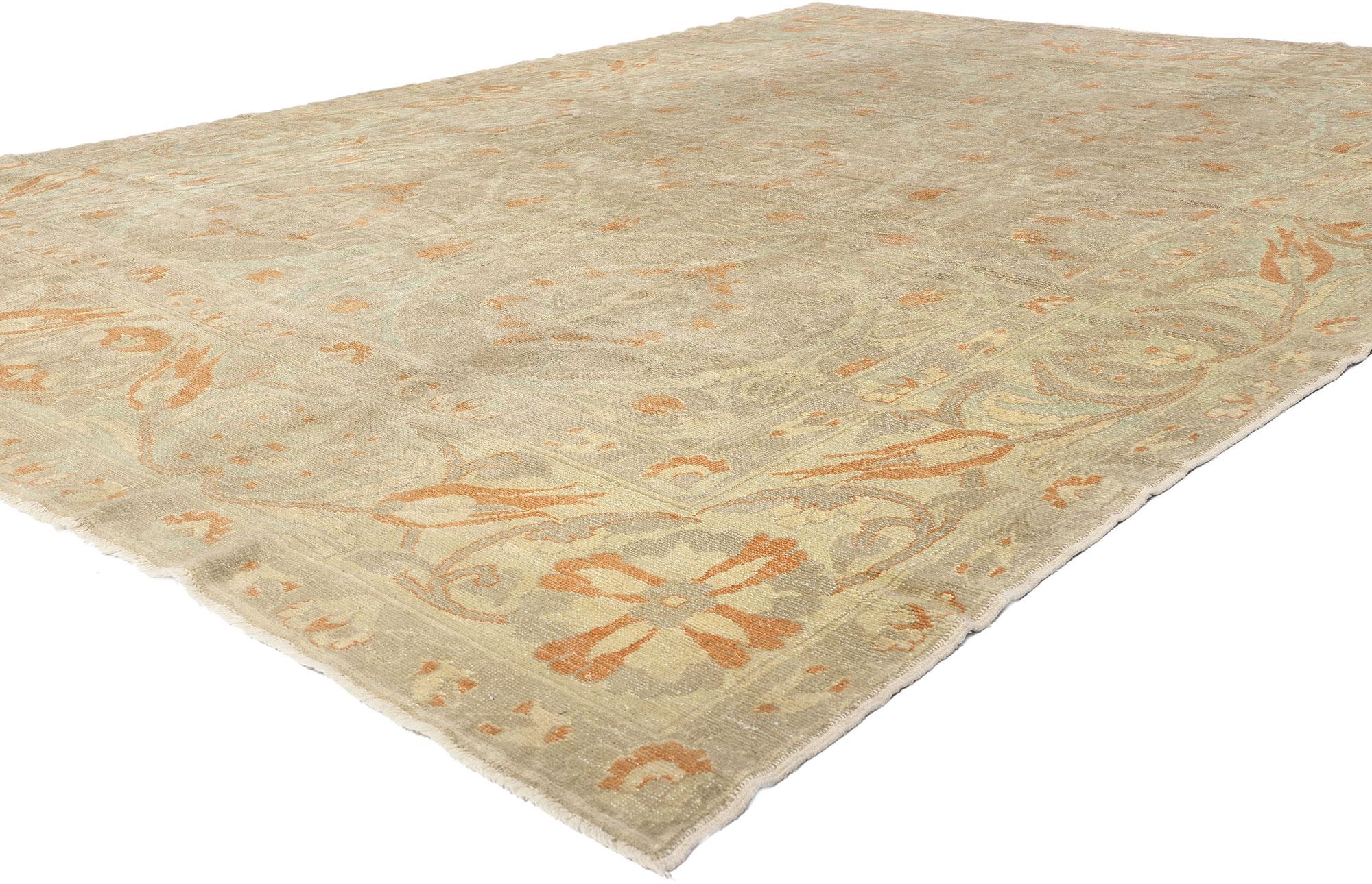 51618 New Modern Turkish Oushak Rug, 09'11 x 13'02. A masterful fusion of Arts & Crafts elegance and Anatolian weaving traditions, this hand-knotted wool Turkish Oushak rug is a celebration of rhythmic form and organic beauty. Drawing inspiration
