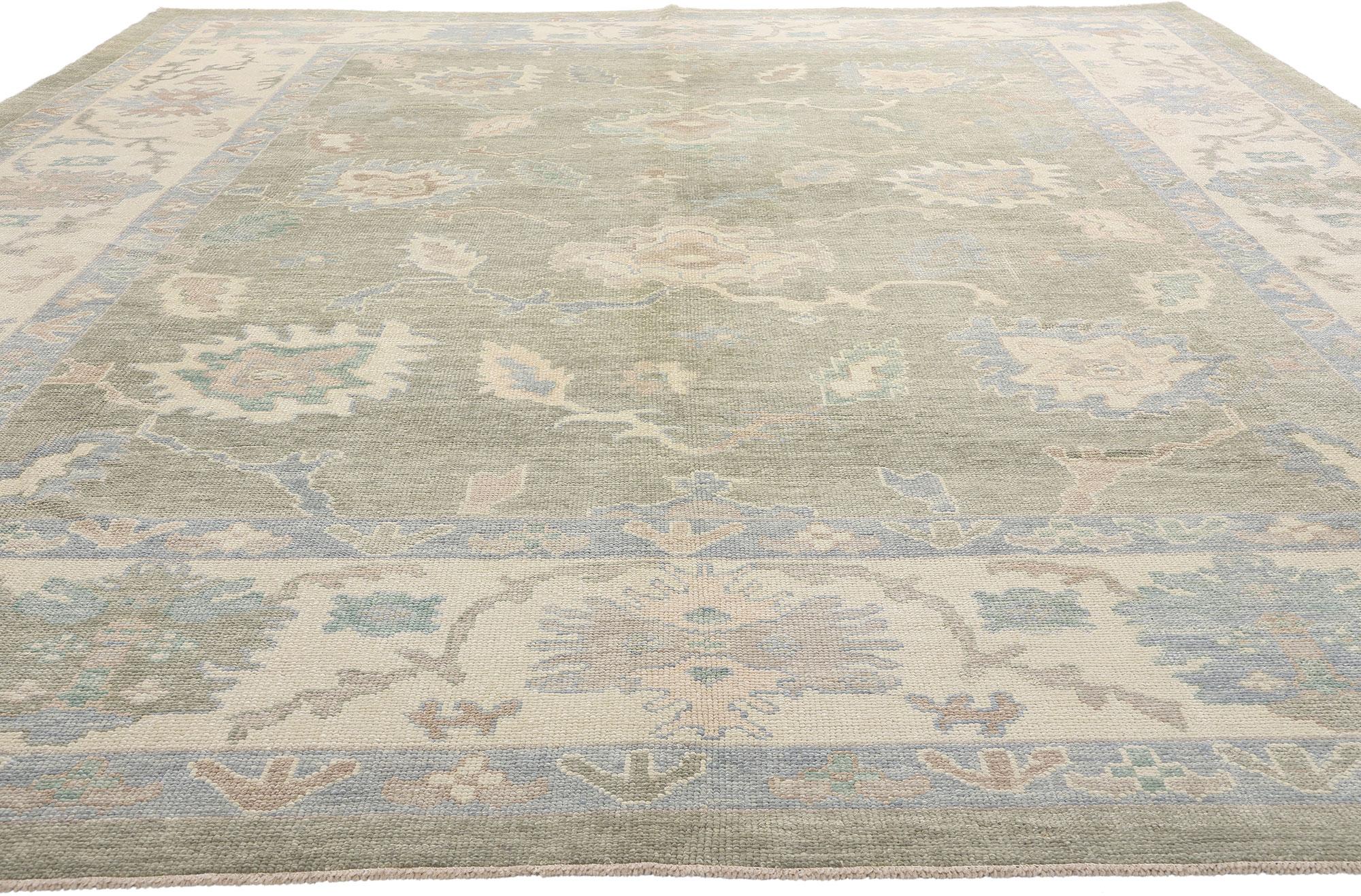 Hand-Knotted New Modern Turkish Oushak Carpet with Traditional Style For Sale