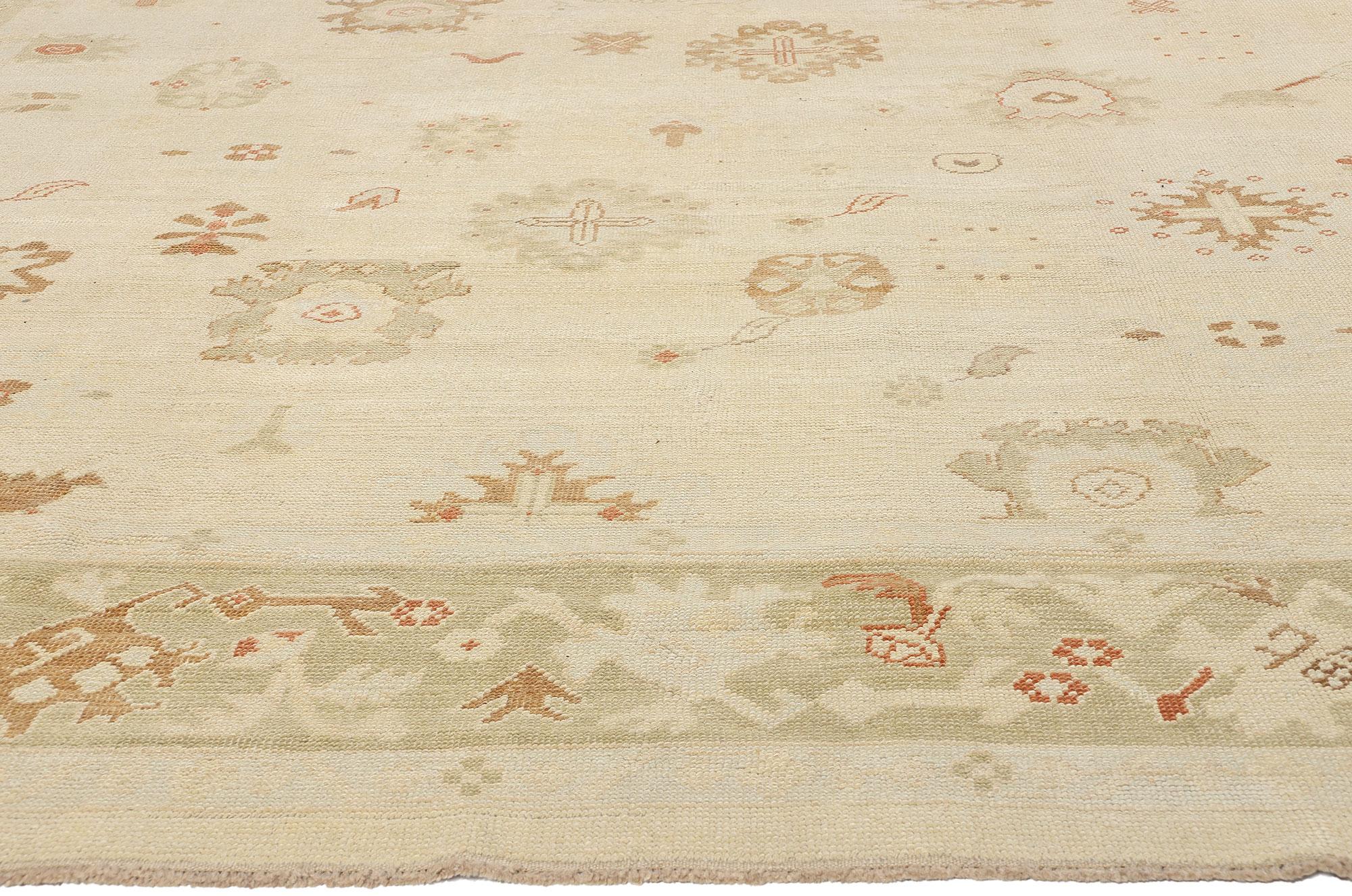 Hand-Knotted New Modern Turkish Oushak Carpet with Traditional Style For Sale