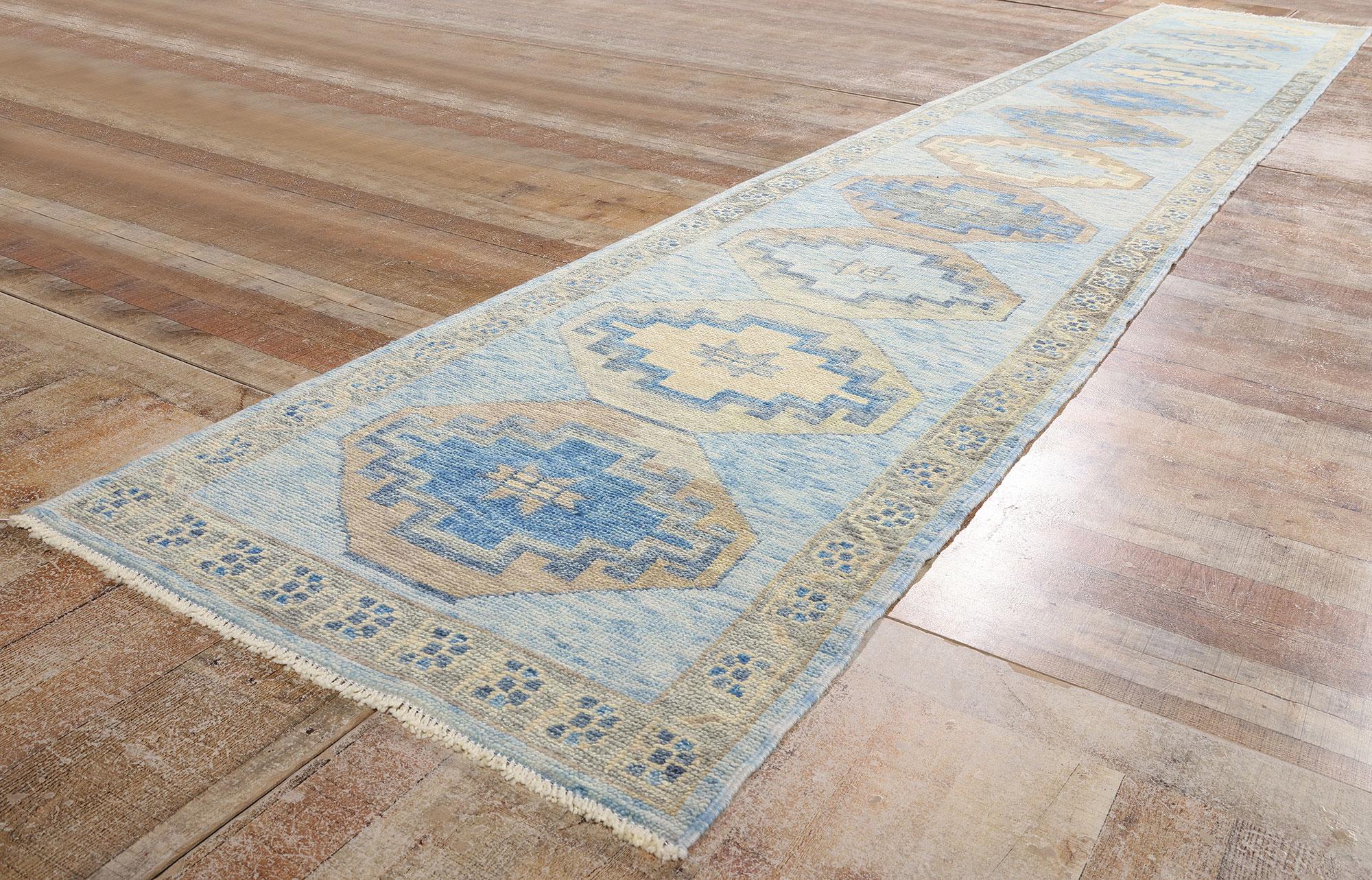 Hand-Knotted New Modern Turkish Oushak Carpet with Transitional Style For Sale