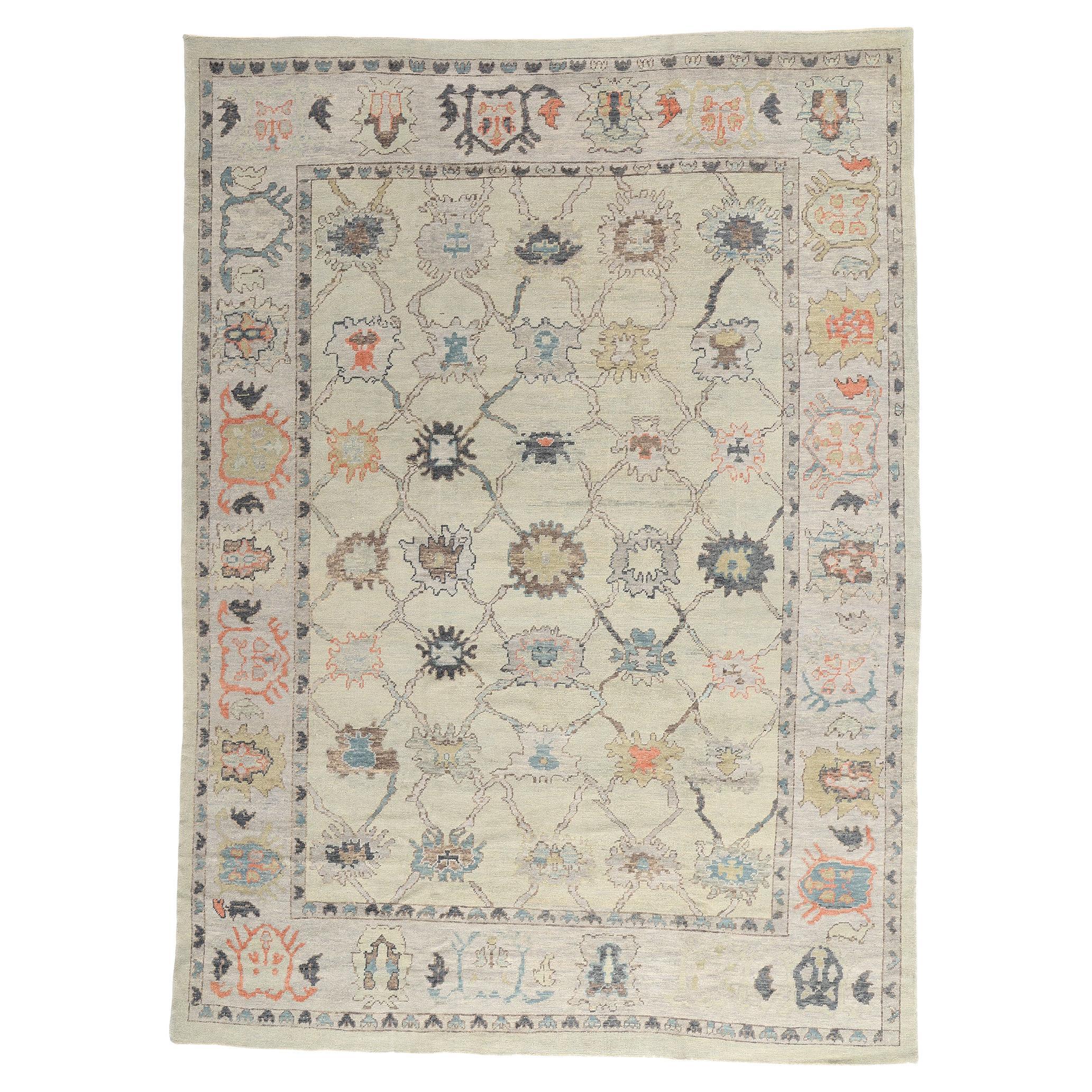 New Modern Turkish Oushak Carpet with Transitional Style, Whispers of Anatolia