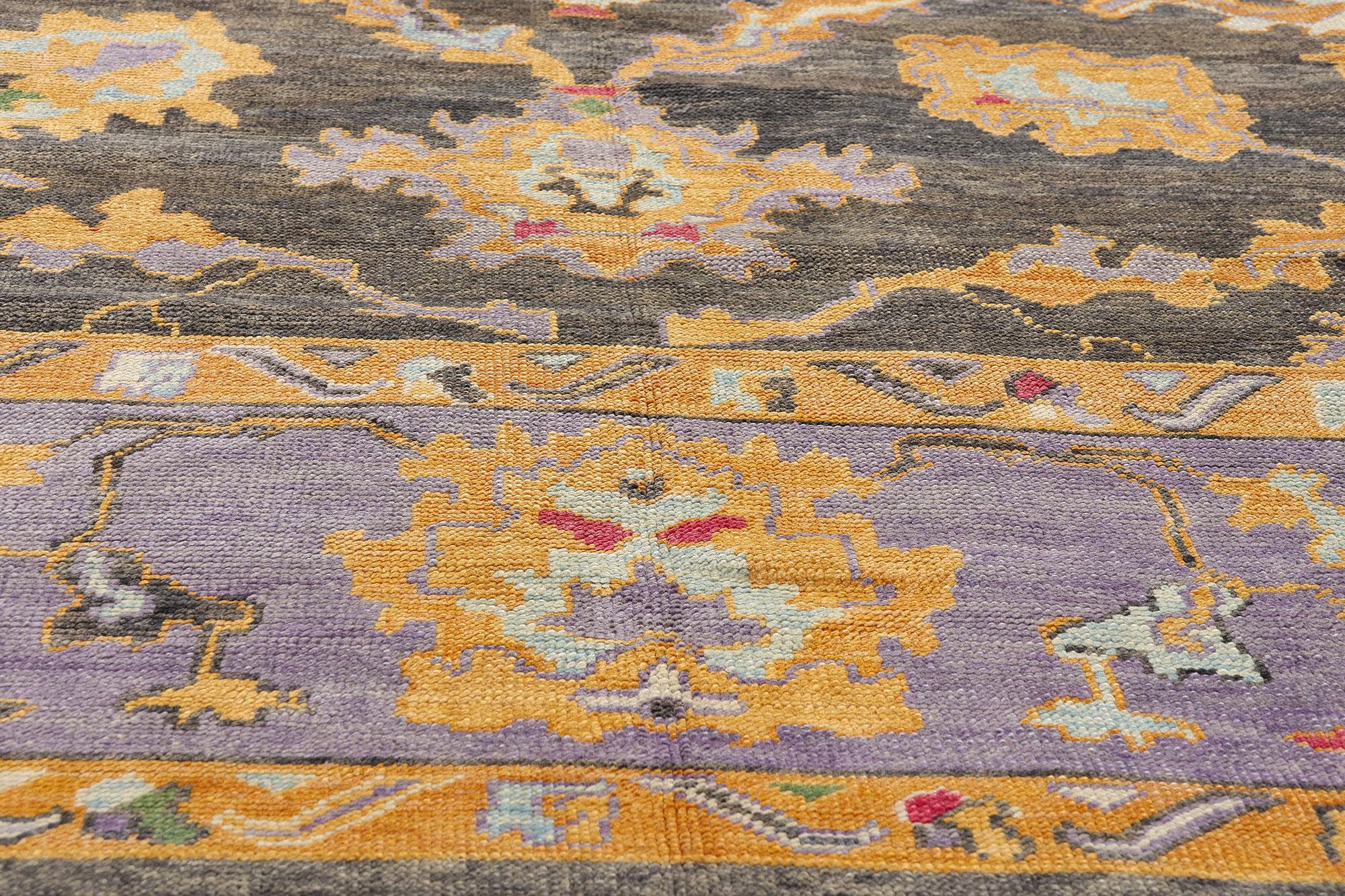Zeitgenössischer moderner türkischer Oushak-Teppich, Amethyst und Onyx im Angebot 1