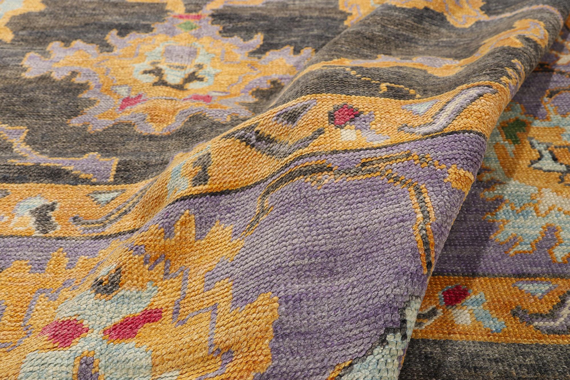 Zeitgenössischer moderner türkischer Oushak-Teppich, Amethyst und Onyx (Handgeknüpft) im Angebot