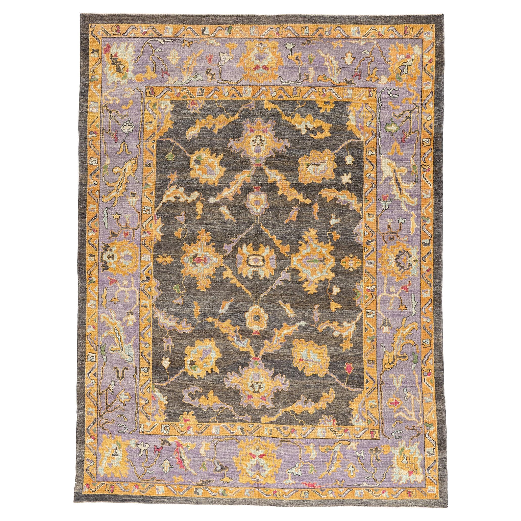 Zeitgenössischer moderner türkischer Oushak-Teppich, Amethyst und Onyx