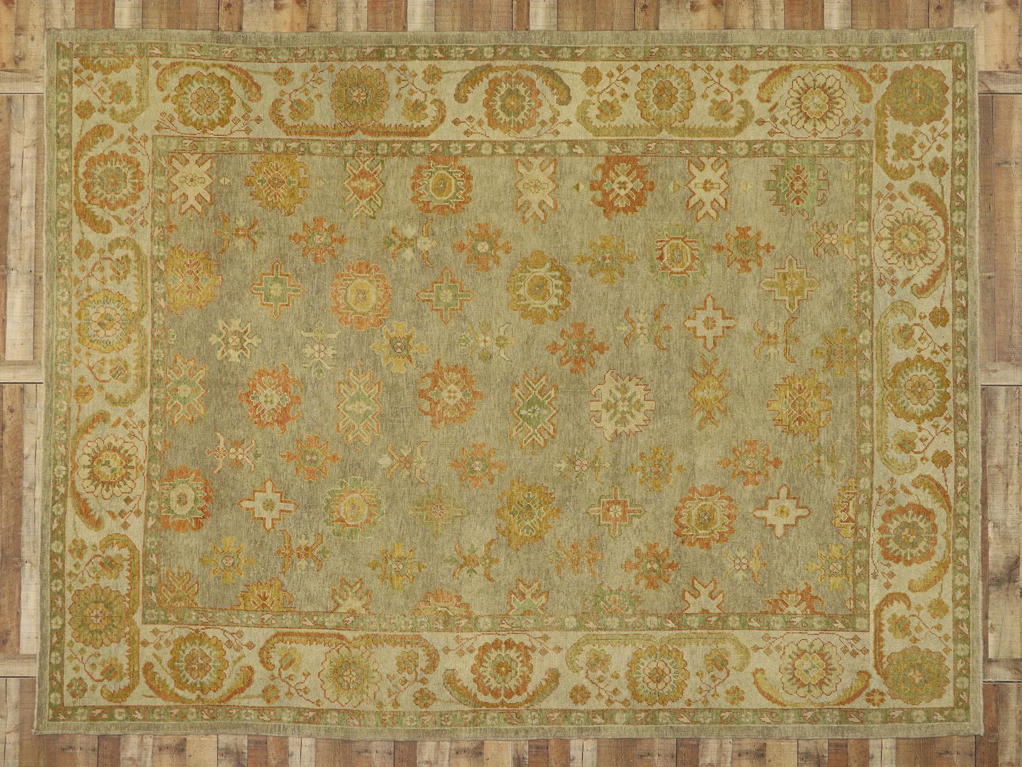 New Contemporary Turkish Oushak Rug with Modern Arts & Crafts Style  For Sale 4