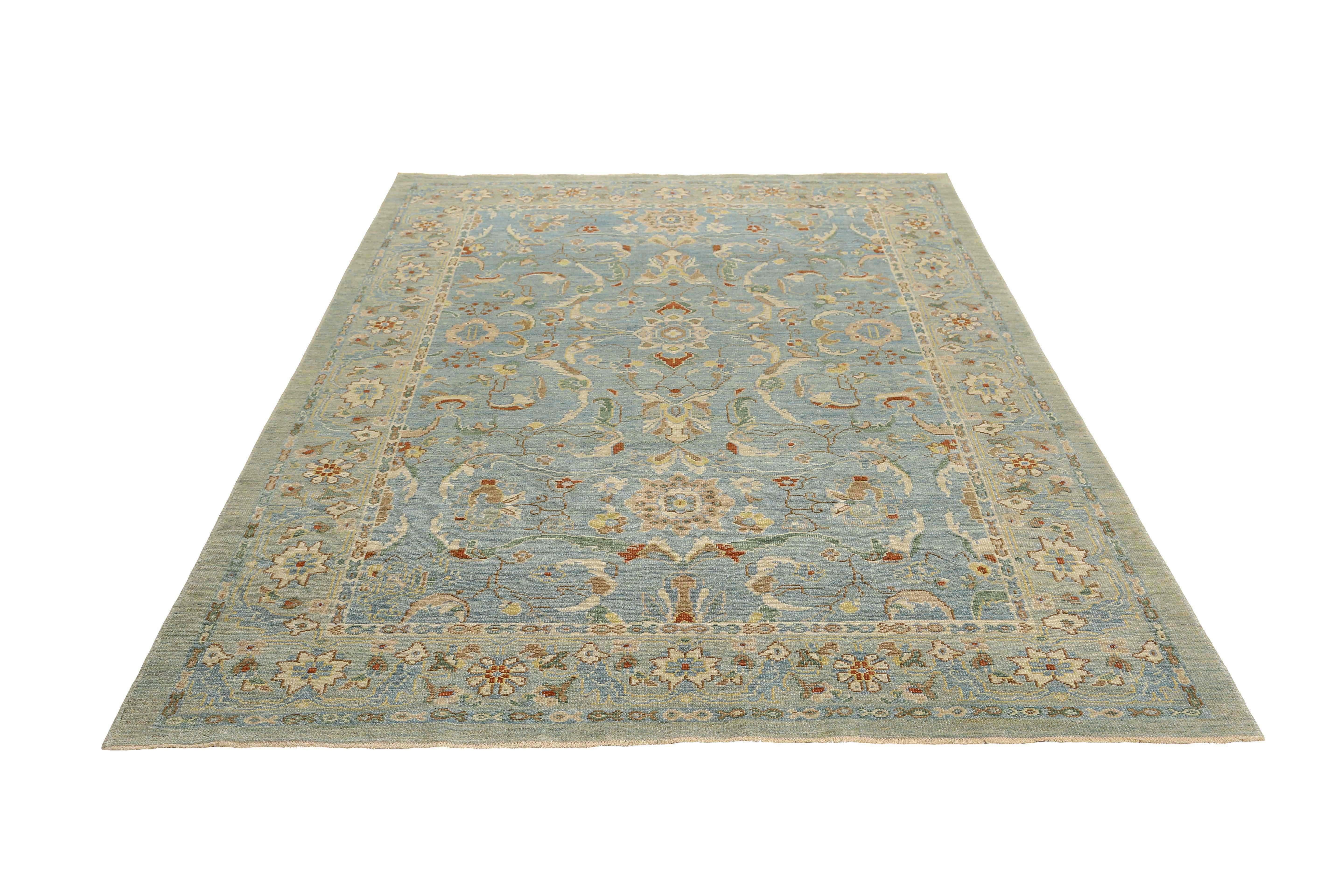 Afghanistan Sultanabad-Teppiche Circa 1990 - Wollblaues Design - 95572 im Zustand „Hervorragend“ im Angebot in Dallas, TX