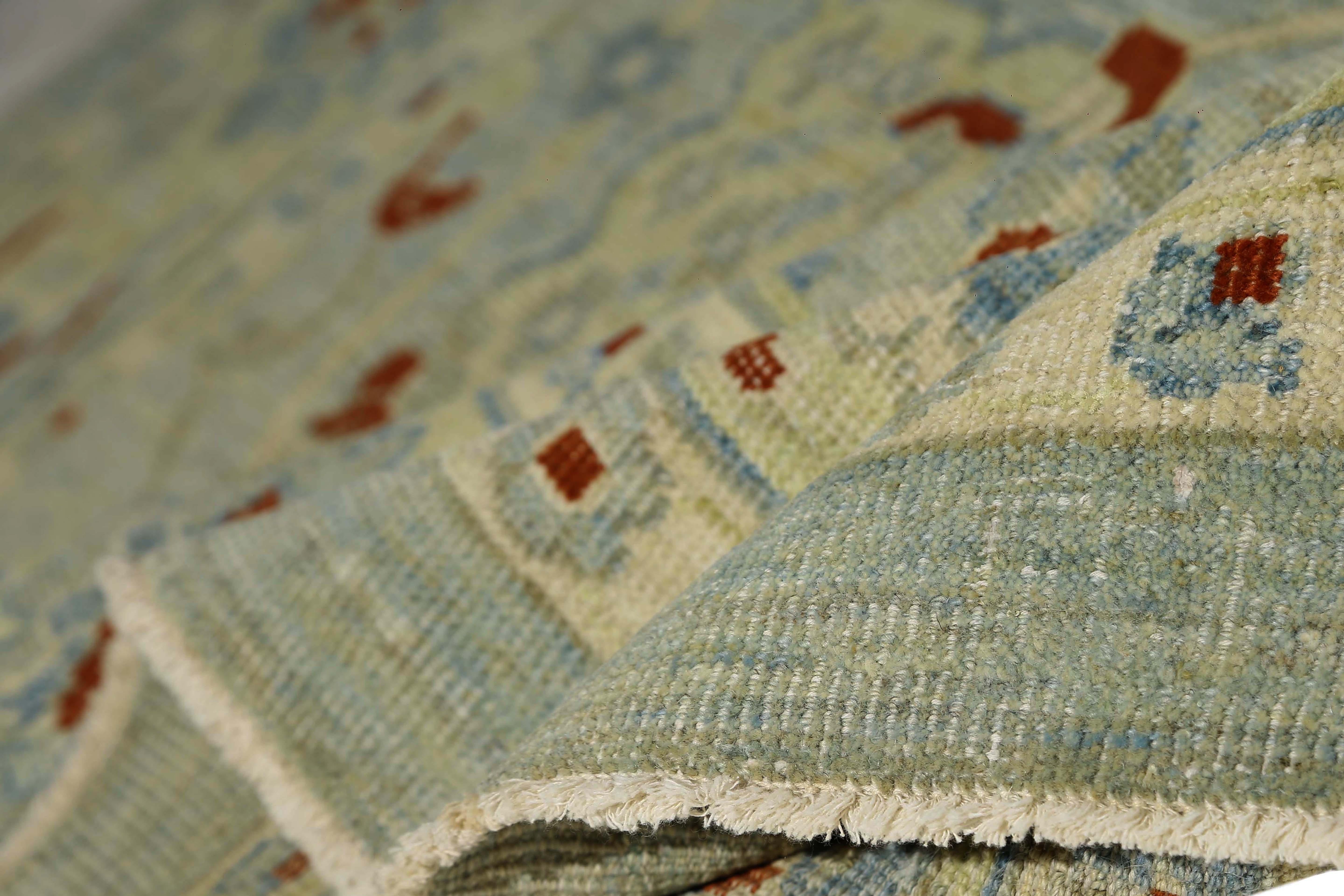 Afghanistan Sultanabad Area Rugs Circa 1990 - Wool Green Light Blue Red - 95558 For Sale 1