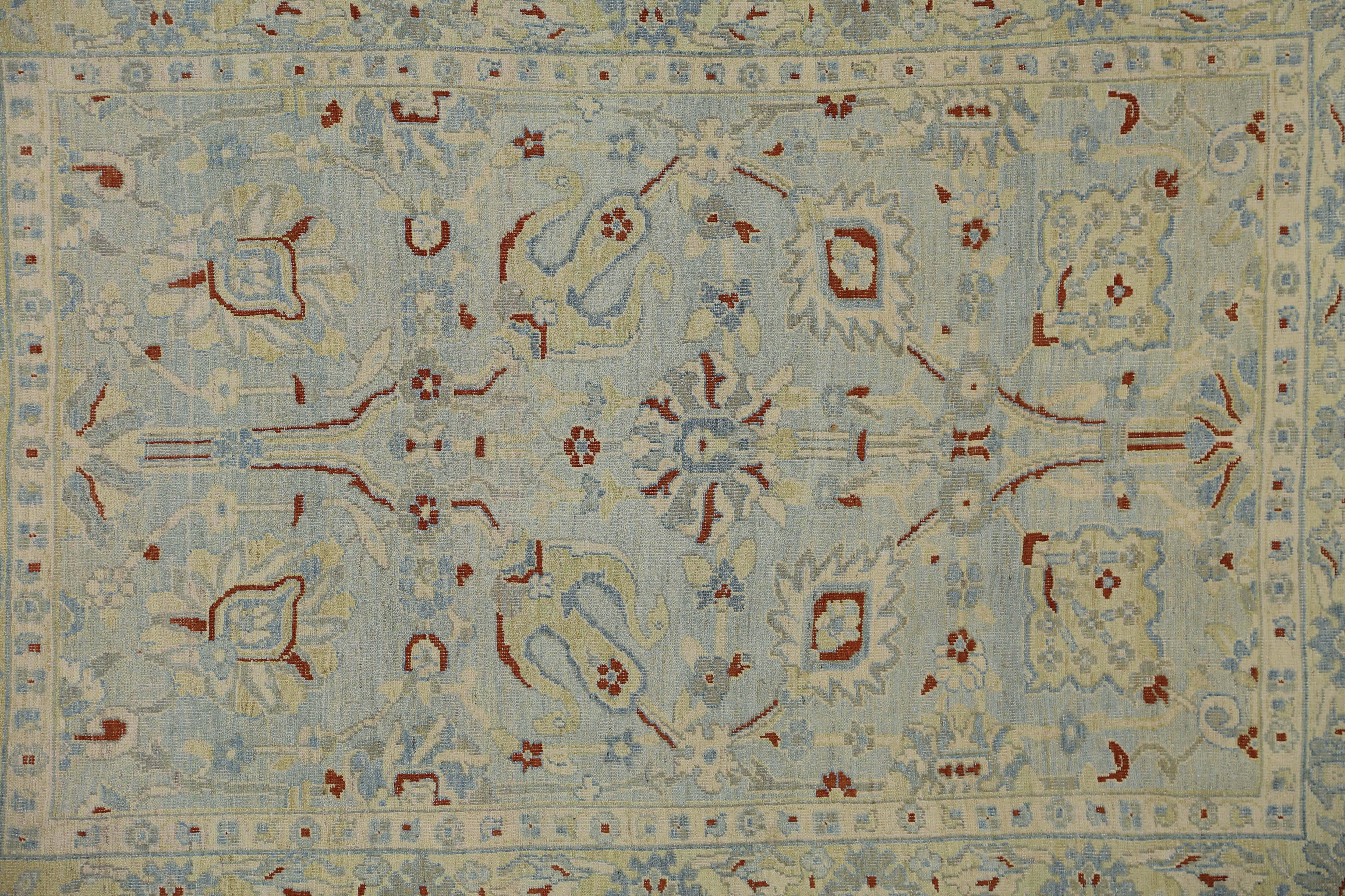 Afghanistan Sultanabad Area Rugs Circa 1990 - Wool Green Light Blue Red - 95558 For Sale 2