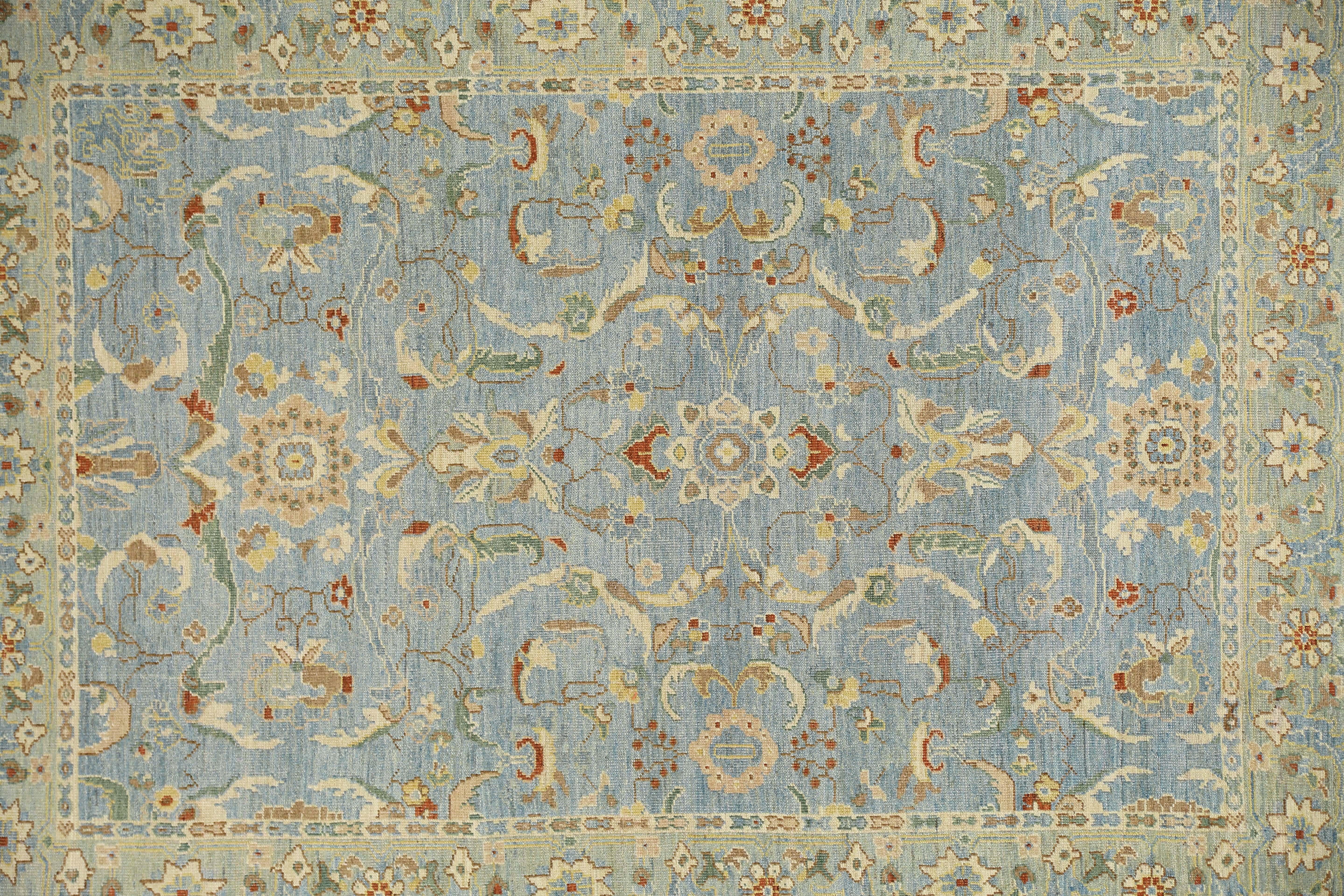 Afghanistan Sultanabad-Teppiche Circa 1990 - Wollblaues Design - 95572 im Angebot 1