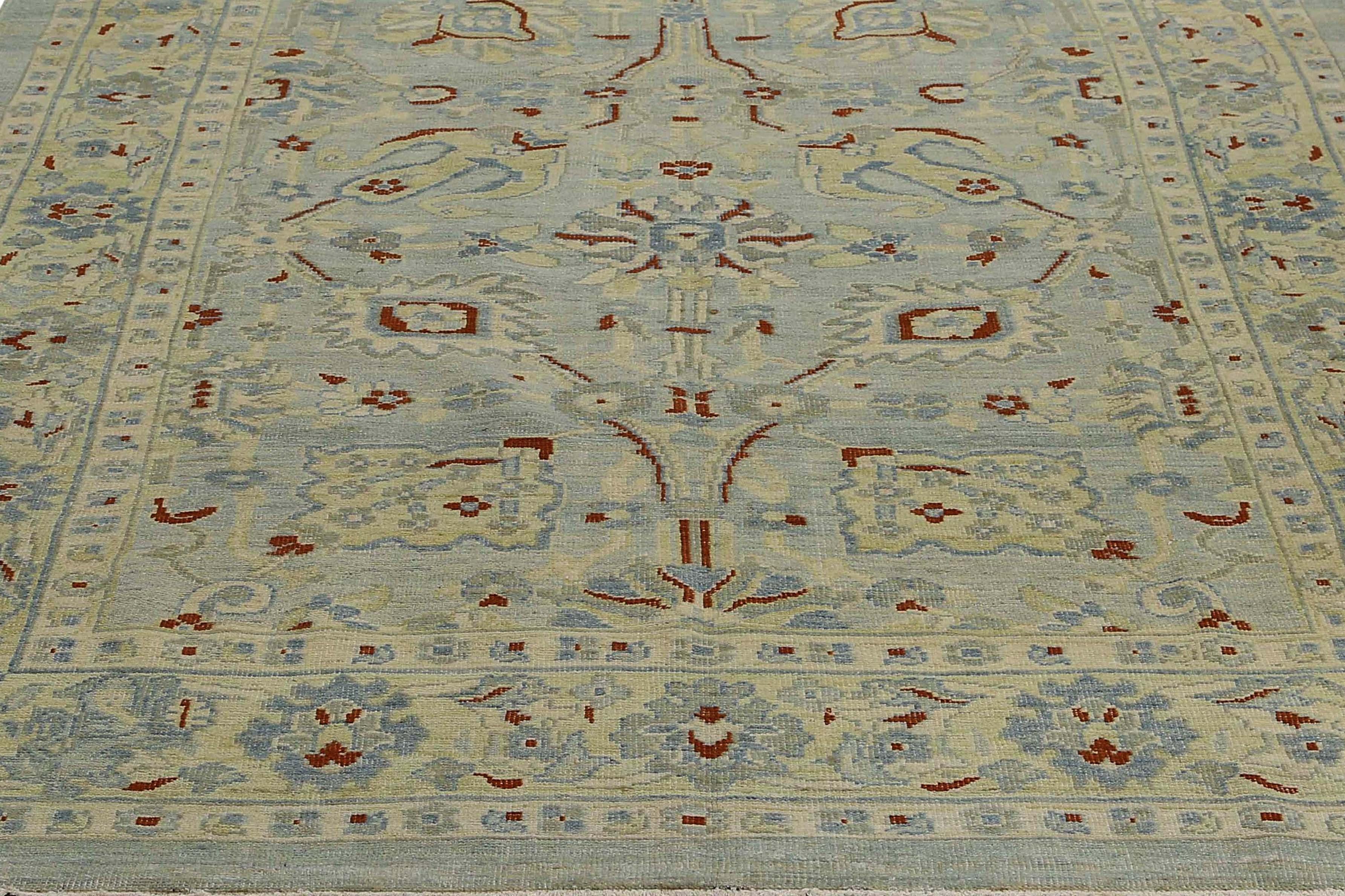 Afghanistan Sultanabad Area Rugs Circa 1990 - Wool Green Light Blue Red - 95558 For Sale 4