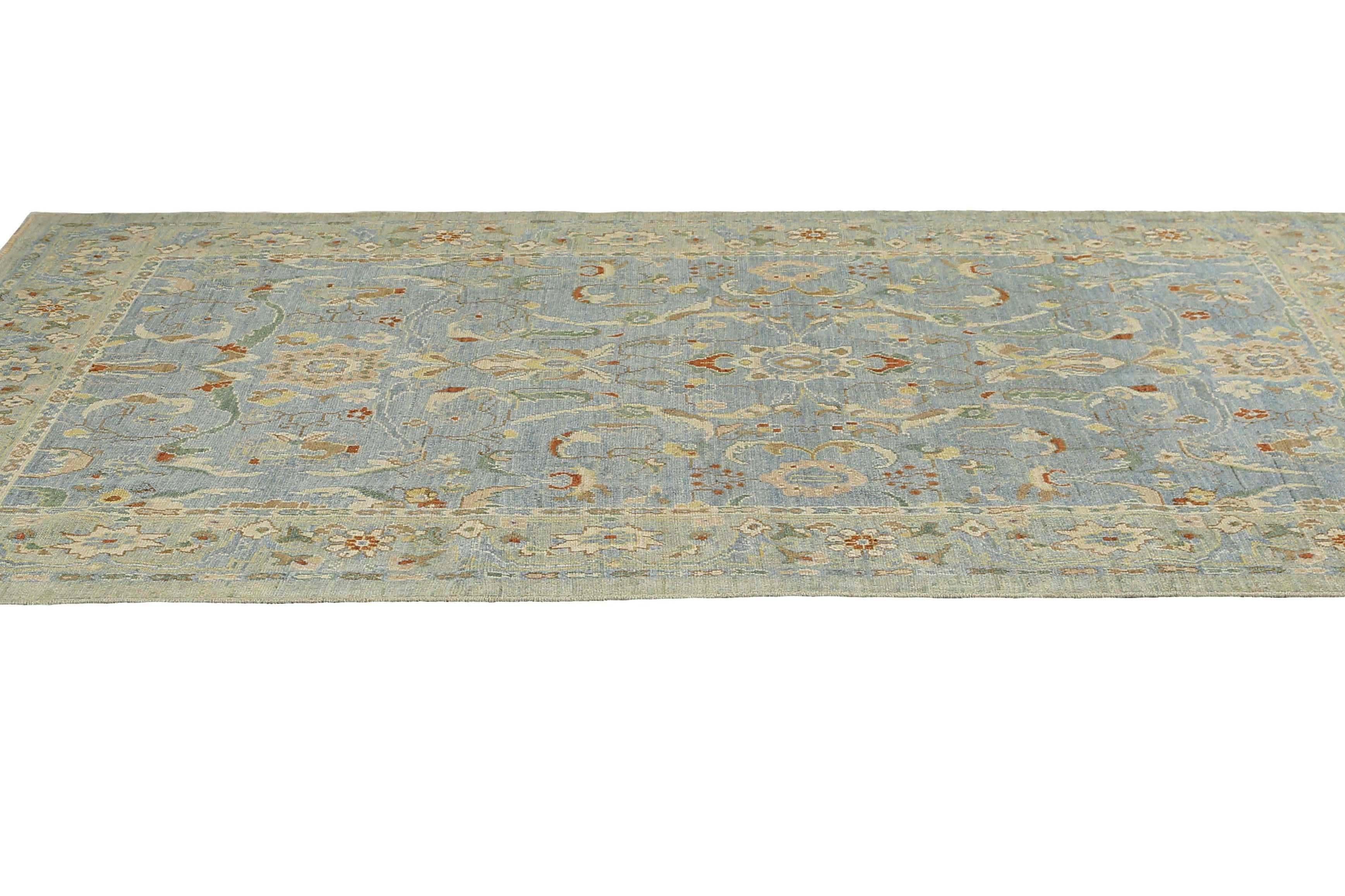 Afghanistan Sultanabad-Teppiche Circa 1990 - Wollblaues Design - 95572 im Angebot 2