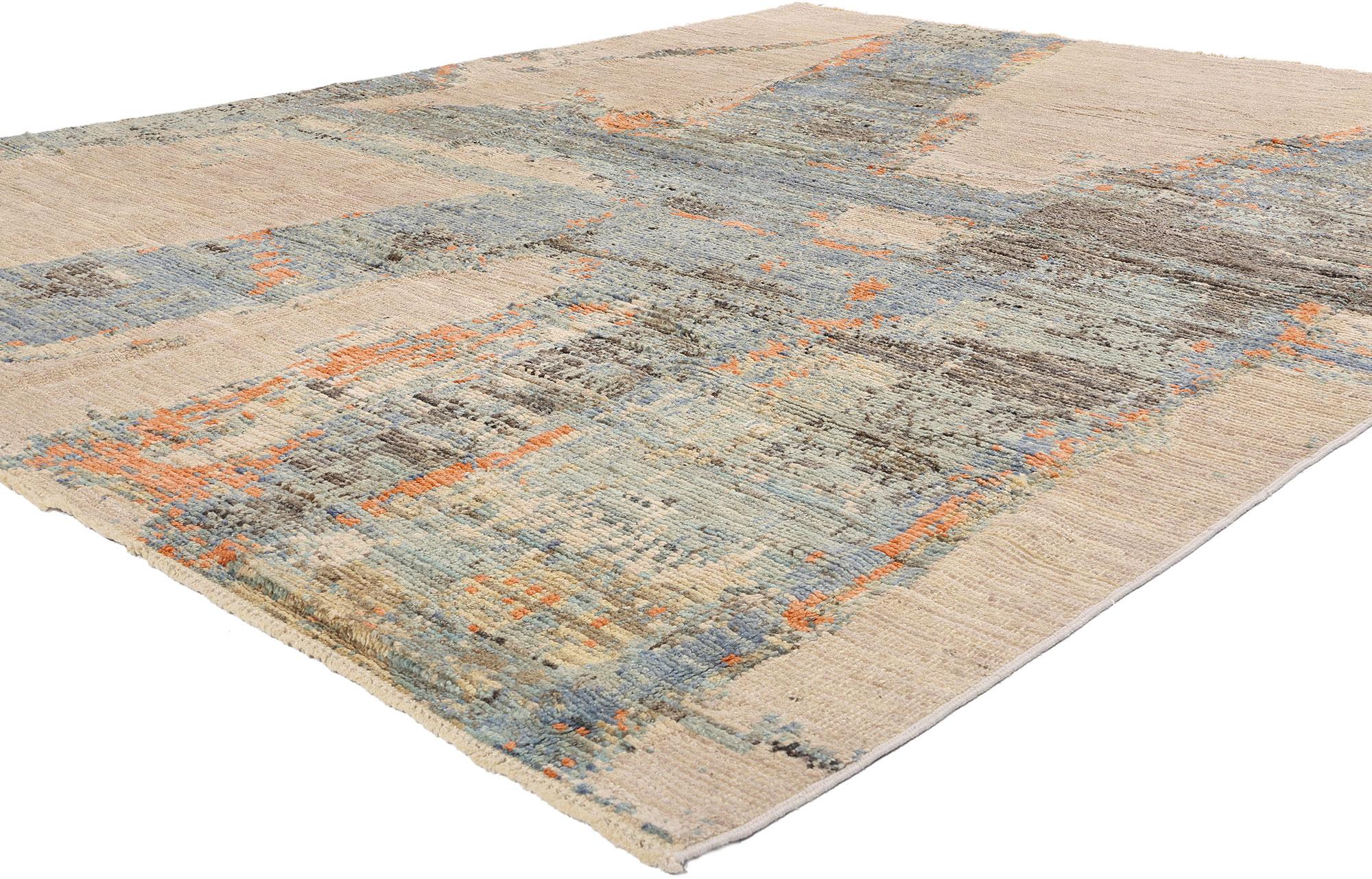 81146 New Modern Urban Drift Marokkanischer Teppich, 09'00 x 11'04. Dieser handgeknüpfte marokkanische Wollteppich Modern Urban Drift aus Pakistan fängt mit seinem auffälligen Zusammenspiel von Farben und Formen die Essenz des dynamischen