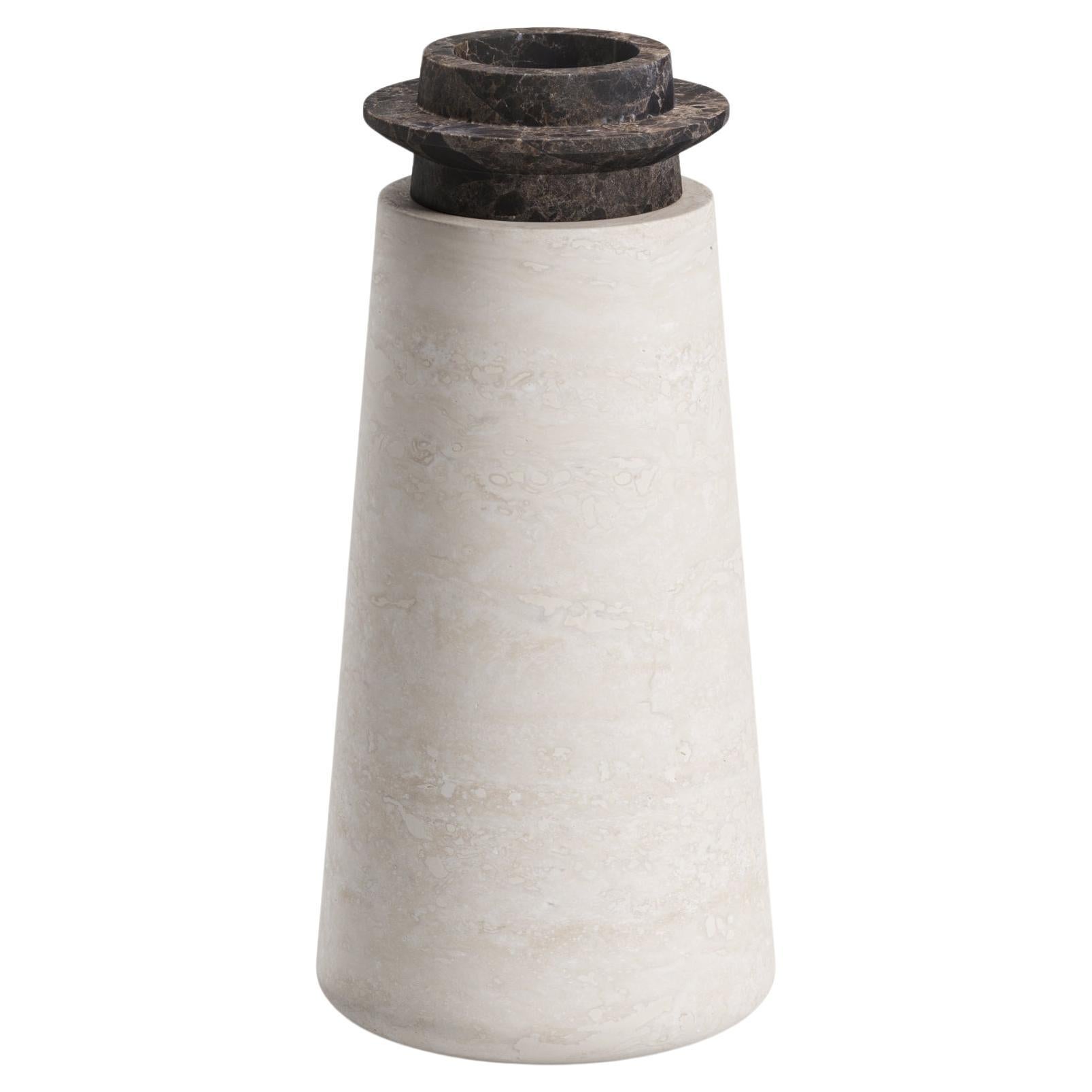 New Modern Vase in Travertine and Marble, Designer Ivan Colominas STOCK For Sale