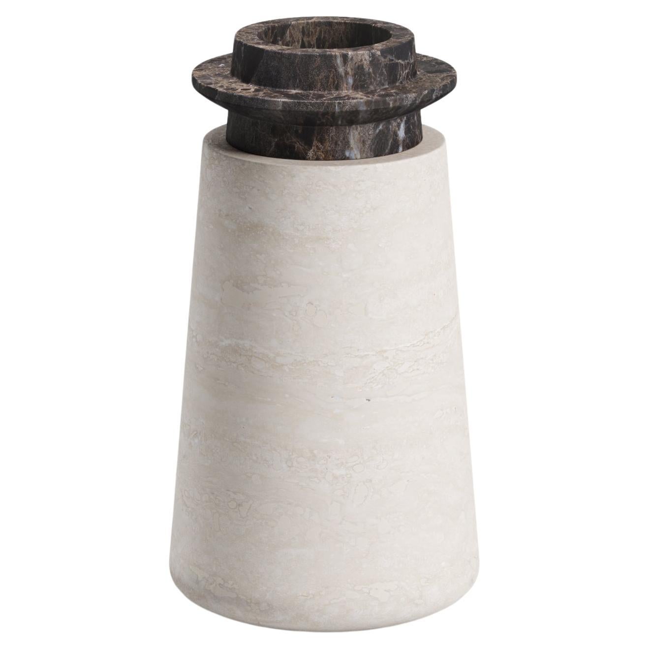 New Modern Vase in Travertine and Marble, Designer Ivan Colominas STOCK For Sale