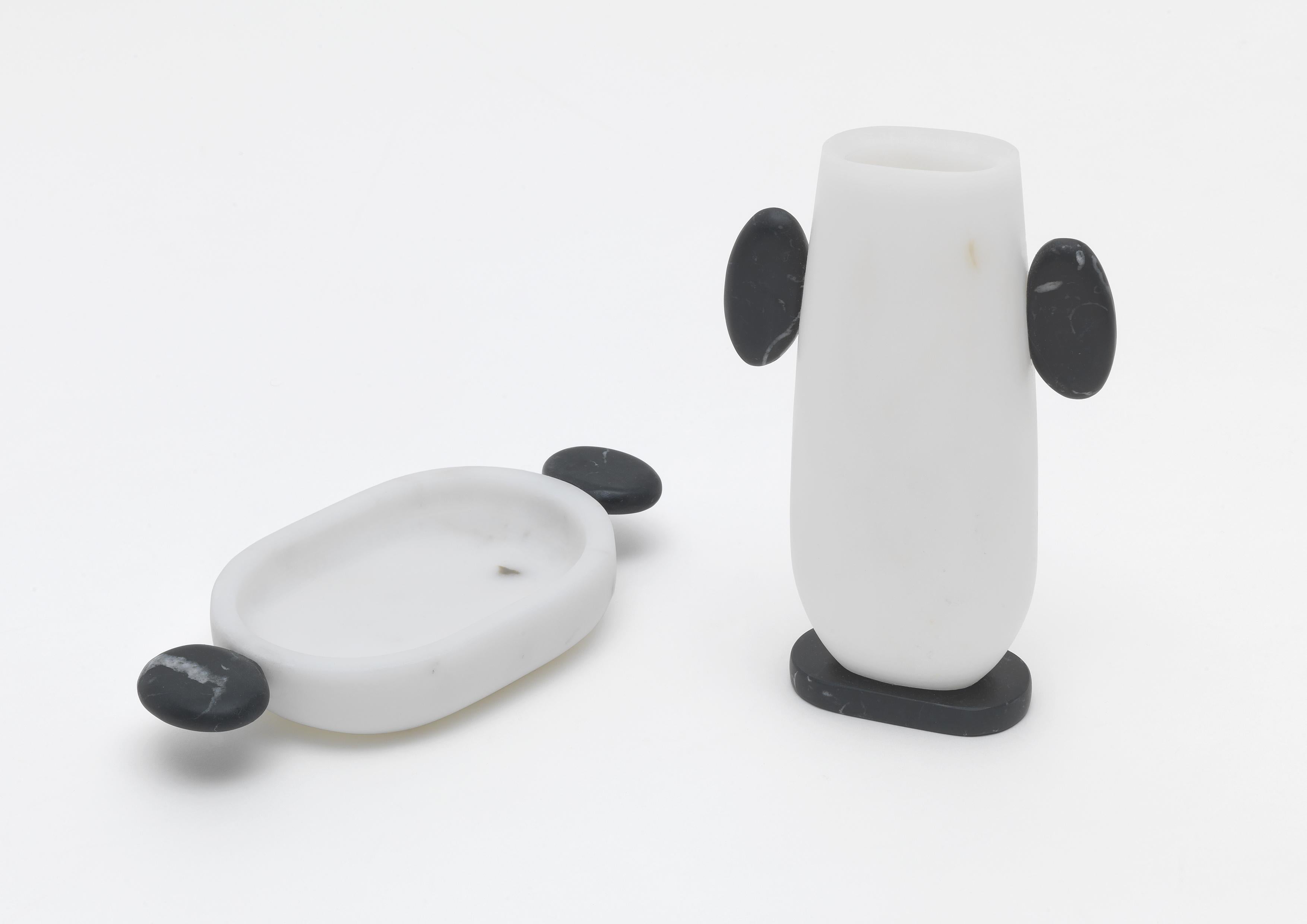 Italian New Modern Vase in White and Black Marble, creator Matteo Cibic For Sale