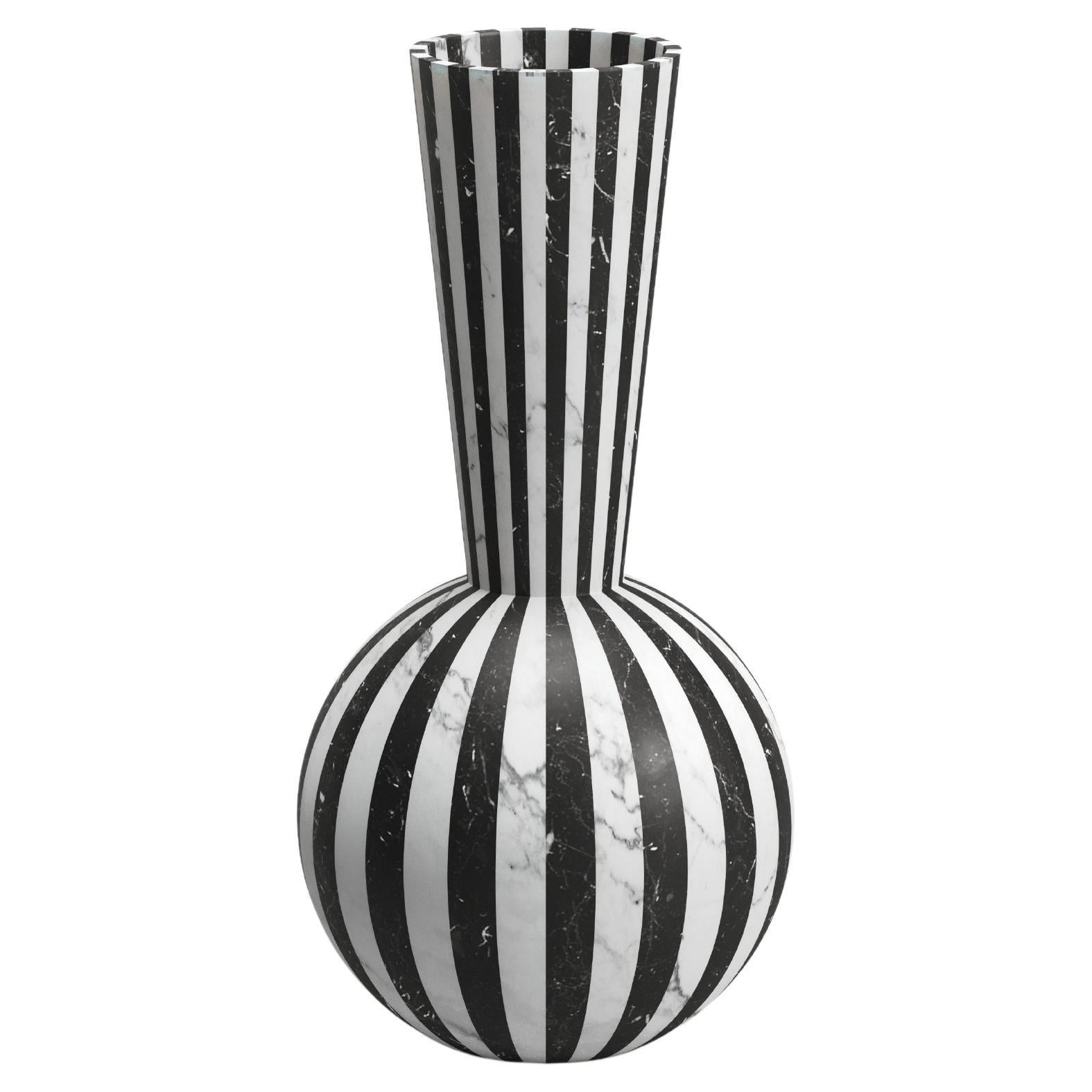 New Modern Vase in White and Black Marble, Designer Jacopo Simonetti