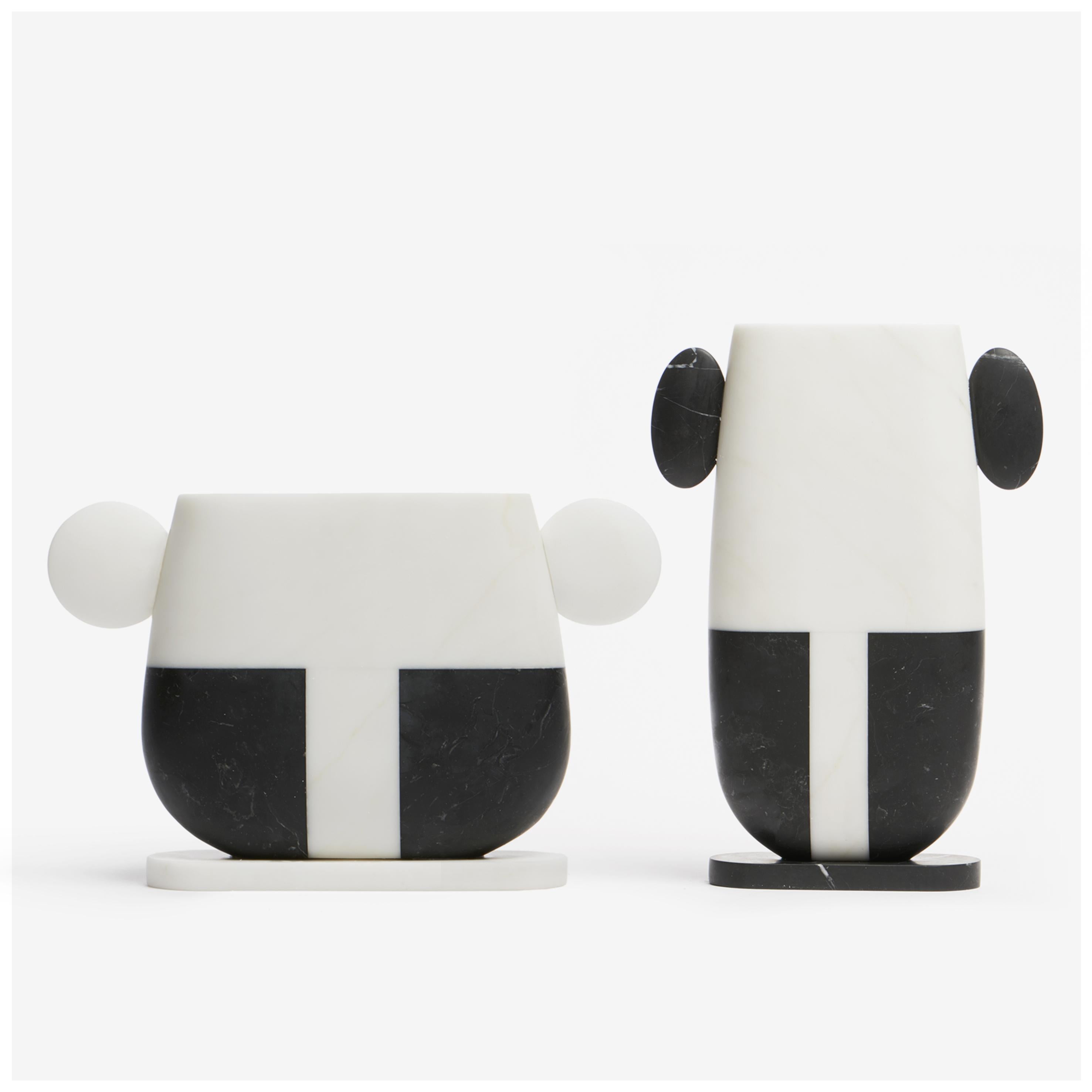 Moderno Nuovo vaso moderno in marmo bianco e nero, creatore Matteo Cibic in vendita