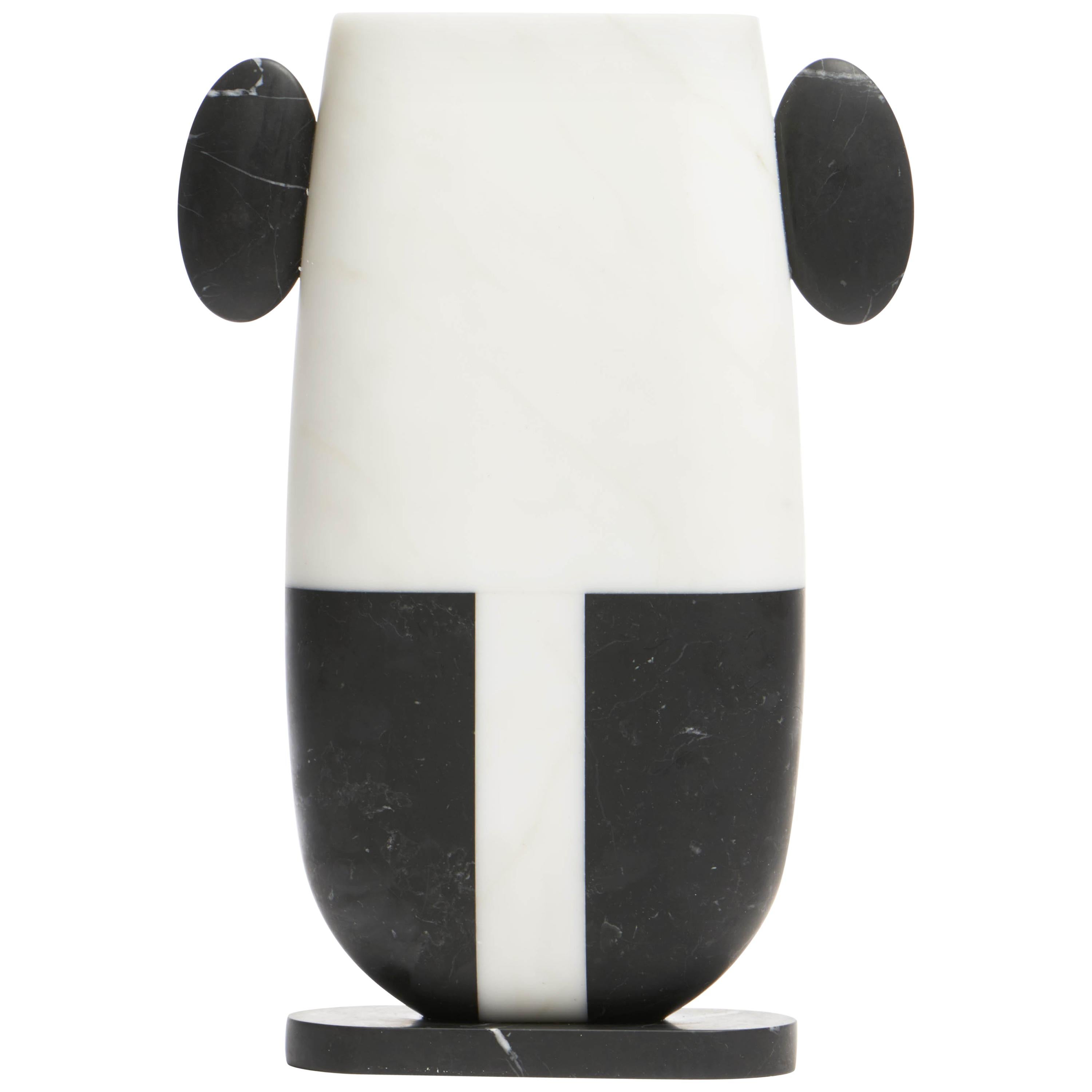 New Modern Vase in White and Black Marbles, creator Matteo Cibic, Stock For Sale