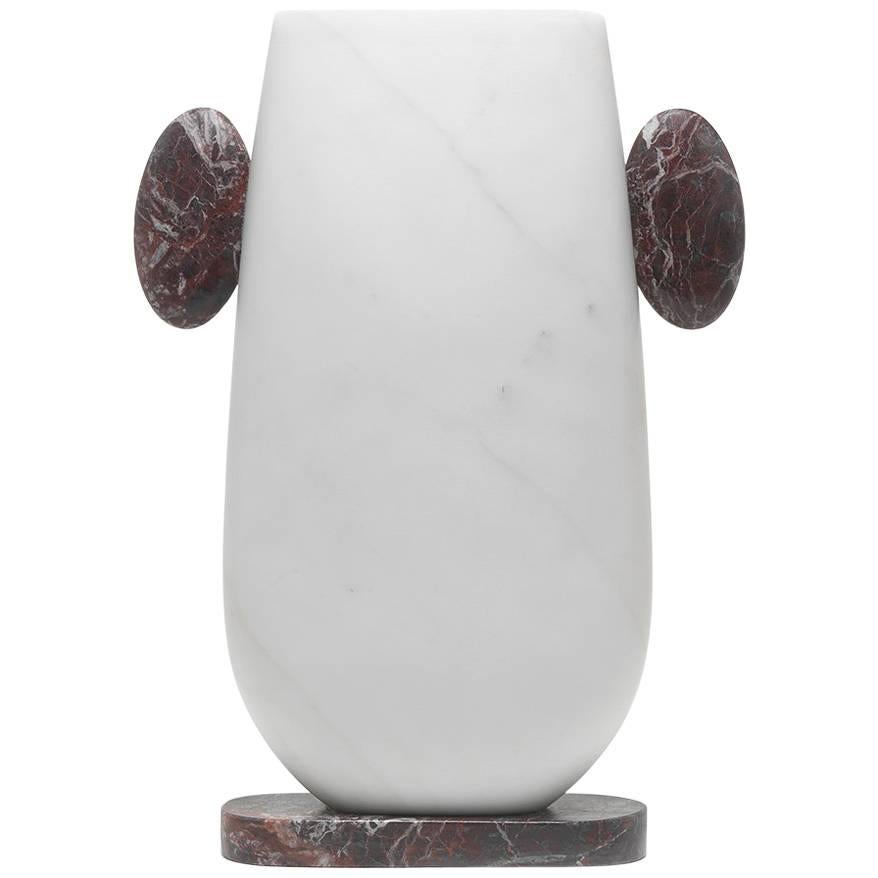 Moderne Vase aus weißem und rotem Marmor, Schöpfer Matteo Cibic
