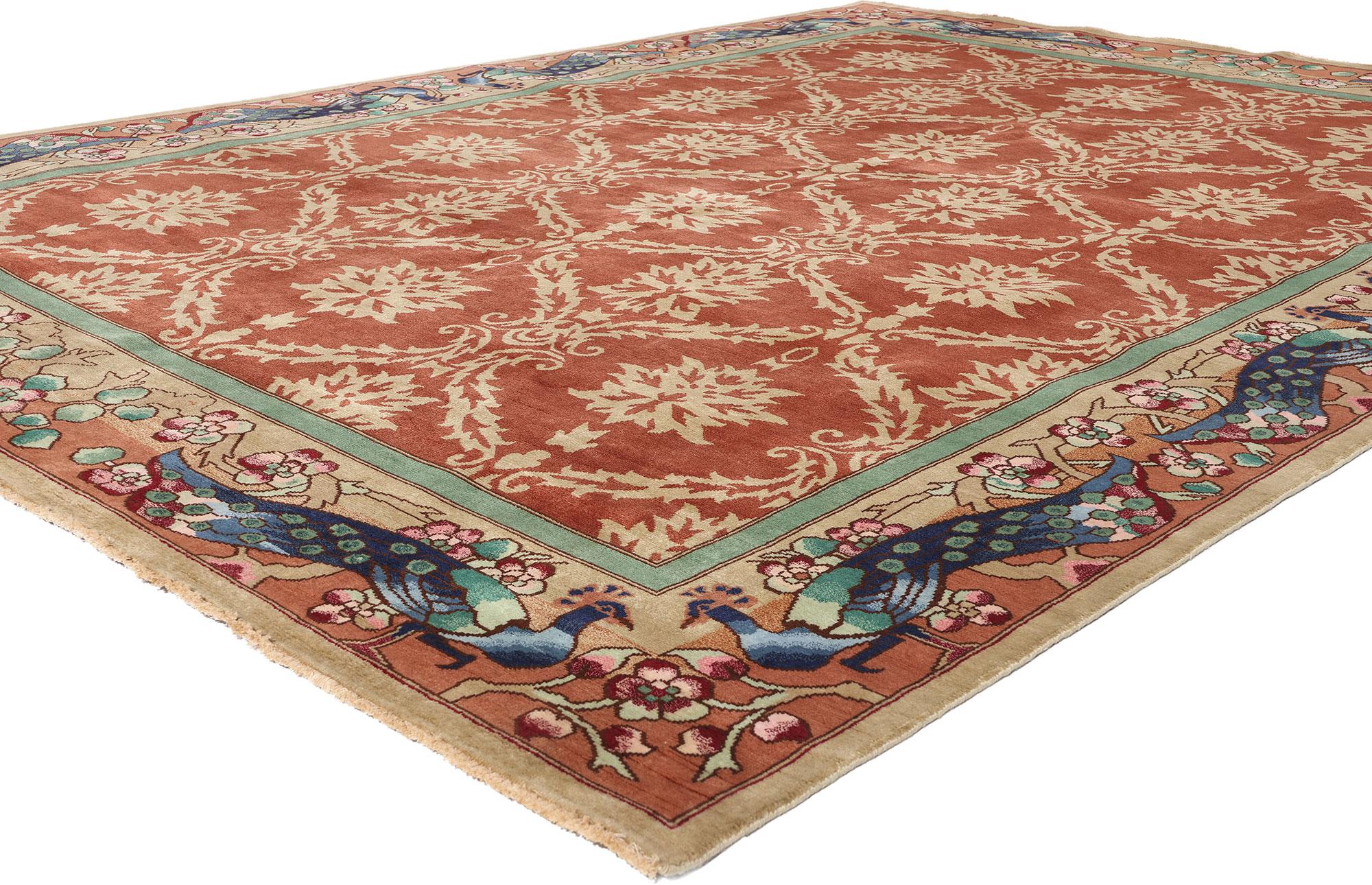 31323 Tappeto moderno cinese Art Deco, 08'10 x 12'00. Questo tappeto moderno in lana annodato a mano in stile Art Deco cinese è un pezzo d'arte squisito che fonde magnificamente la tradizione con il gusto contemporaneo. Il suo ricco campo rosso è
