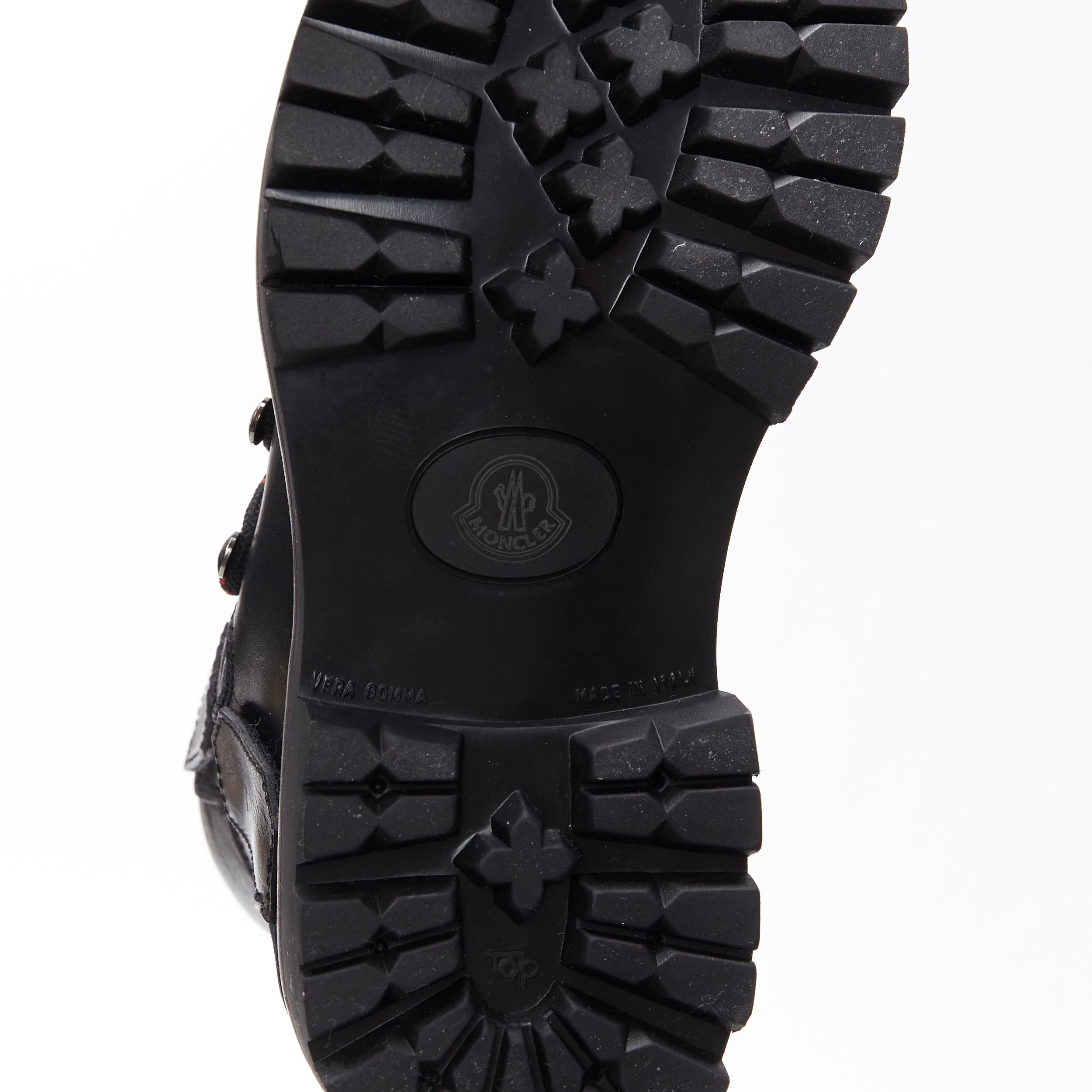 new MONCLER Carol black leather lace up elastic band lug sole hiking boot EU36 3