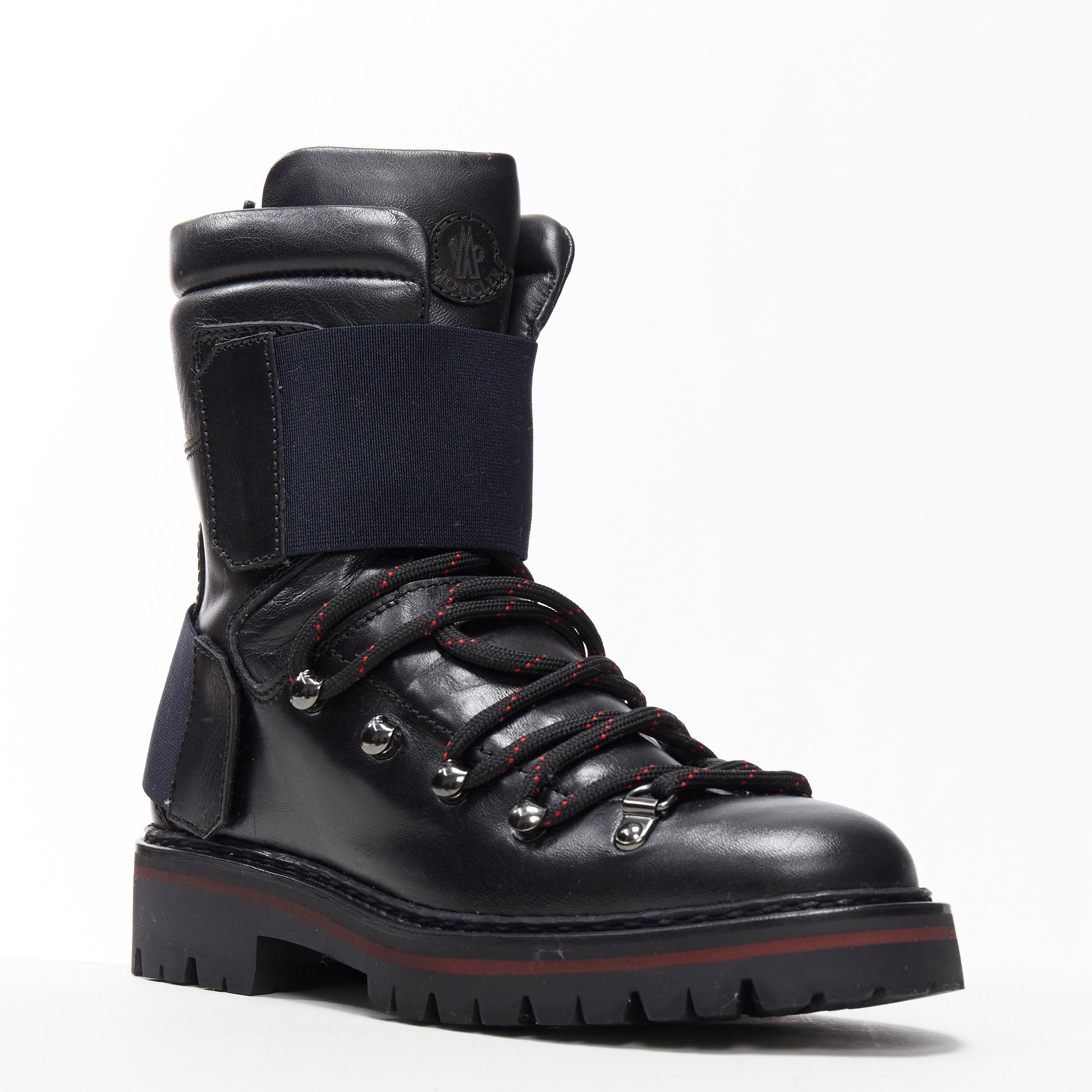new MONCLER Carol black leather lace up elastic band lug sole hiking boot EU36
Brand: Moncler
Model Name / Style: Hiking boots
Material: Leather
Color: Black
Pattern: Solid
Closure: Lace up
Extra Detail: Elastic stretch band details. Padded upper.