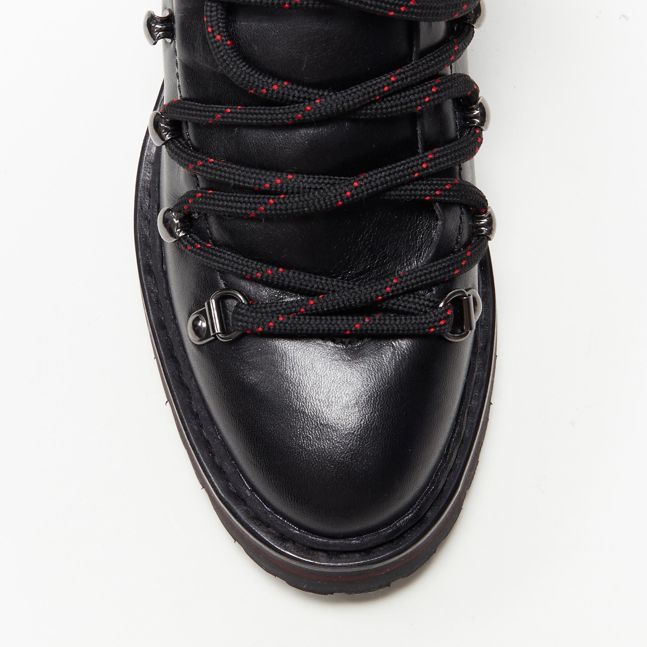 Black new MONCLER Carol black leather lace up elastic band lug sole hiking boot EU36