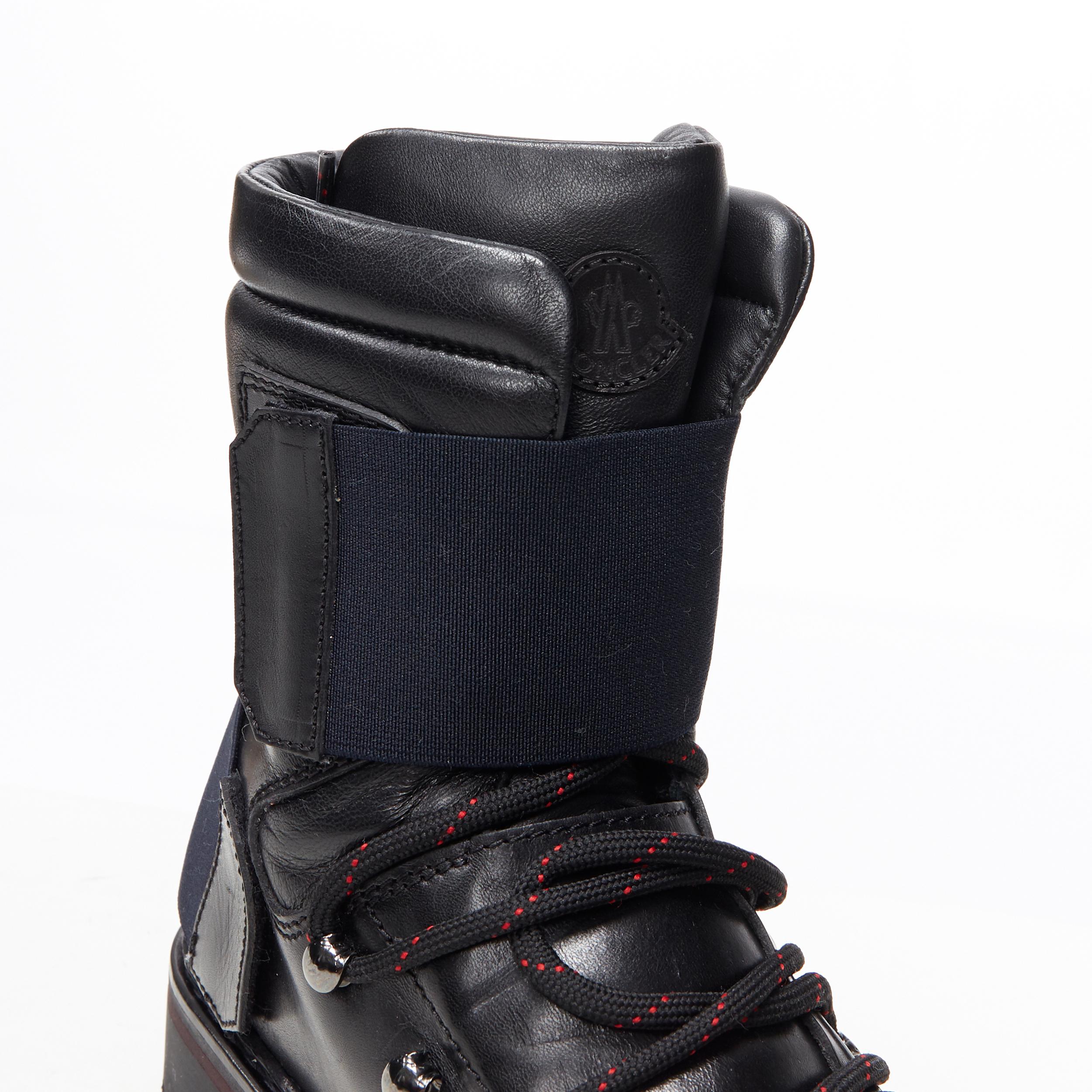 new MONCLER Carol black leather lace up elastic band lug sole hiking boot EU36 In Excellent Condition In Hong Kong, NT