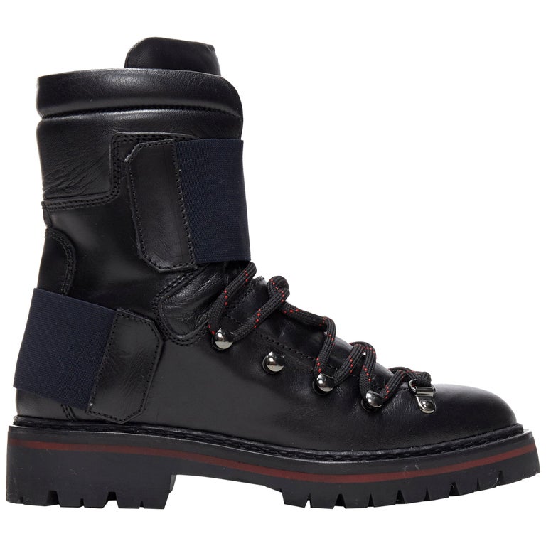 new MONCLER Carol black leather lace up elastic band lug sole hiking boot  EU36 For Sale at 1stDibs