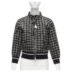 new MONCLER Fiadone black white eyelet print textured cropped bomber jacket