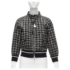 new MONCLER Fiadone black white eyelet print textured cropped bomber jacket 