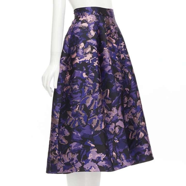 new MONIQUE LHUILLIER purple pink floral jacquard voluminous flared skirt US0 XS In New Condition In Hong Kong, NT