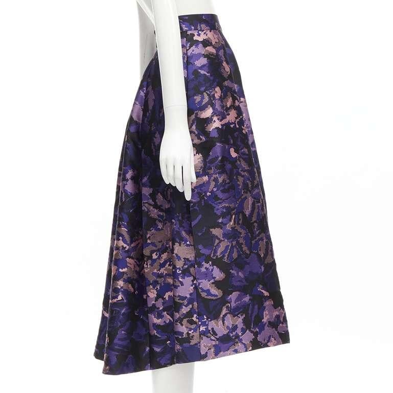Women's new MONIQUE LHUILLIER purple pink floral jacquard voluminous flared skirt US0 XS