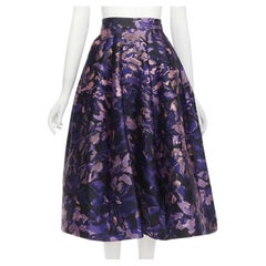 new MONIQUE LHUILLIER purple pink floral jacquard voluminous flared skirt US0 XS