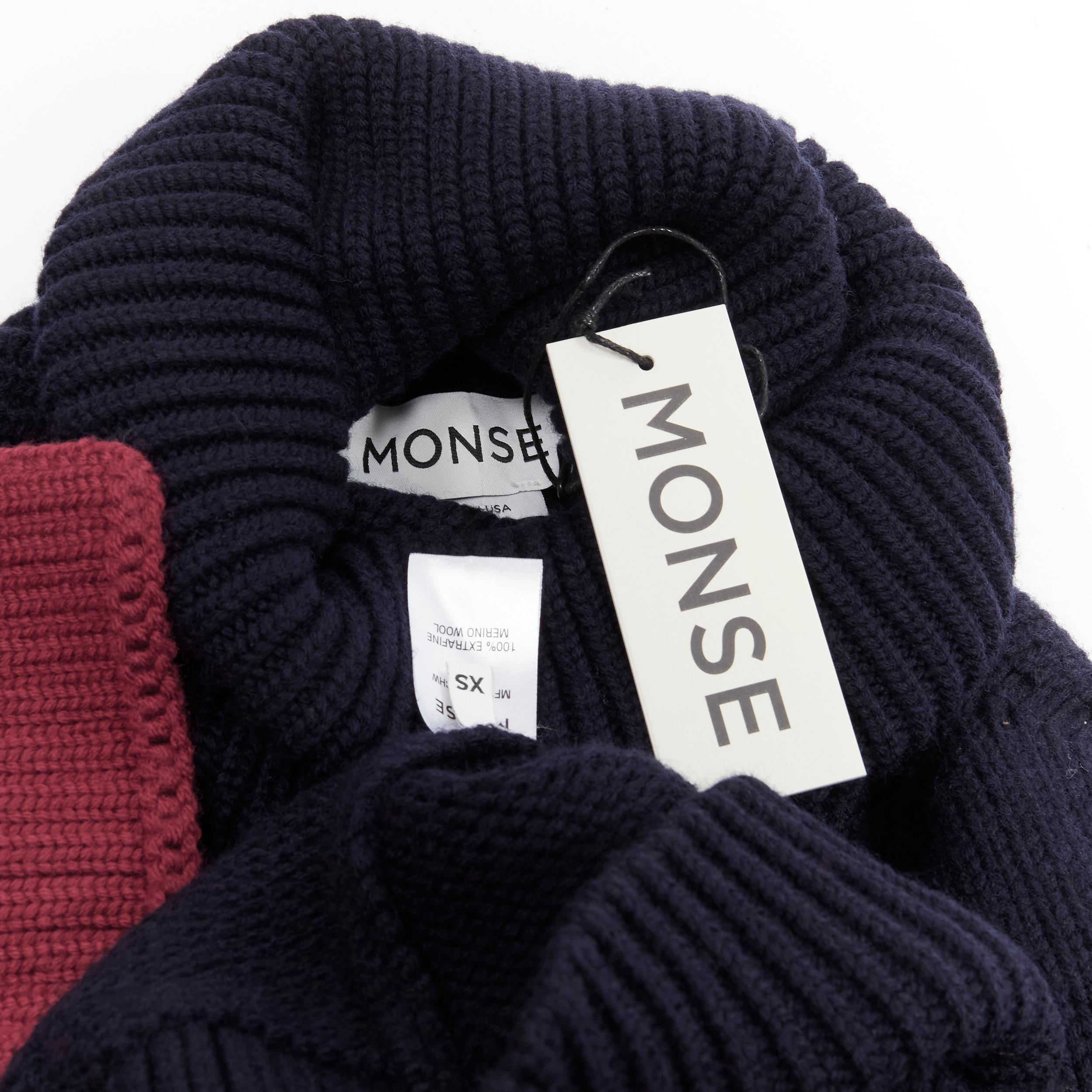 new MONSE 100% extra fine merino wool navy burgundy bias sweater cape pocho XS 4