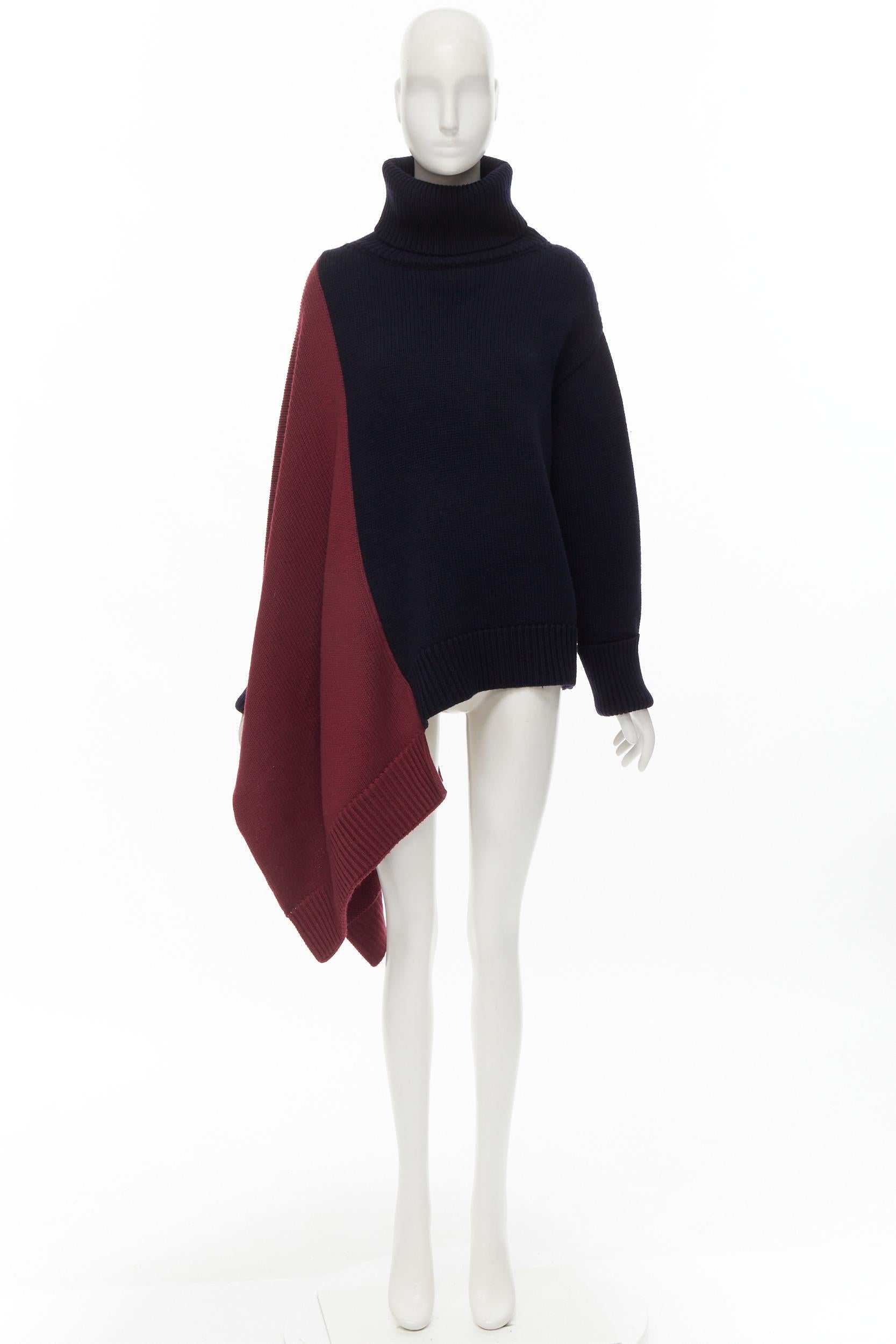new MONSE 100% extra fine merino wool navy burgundy bias sweater cape pocho XS 5